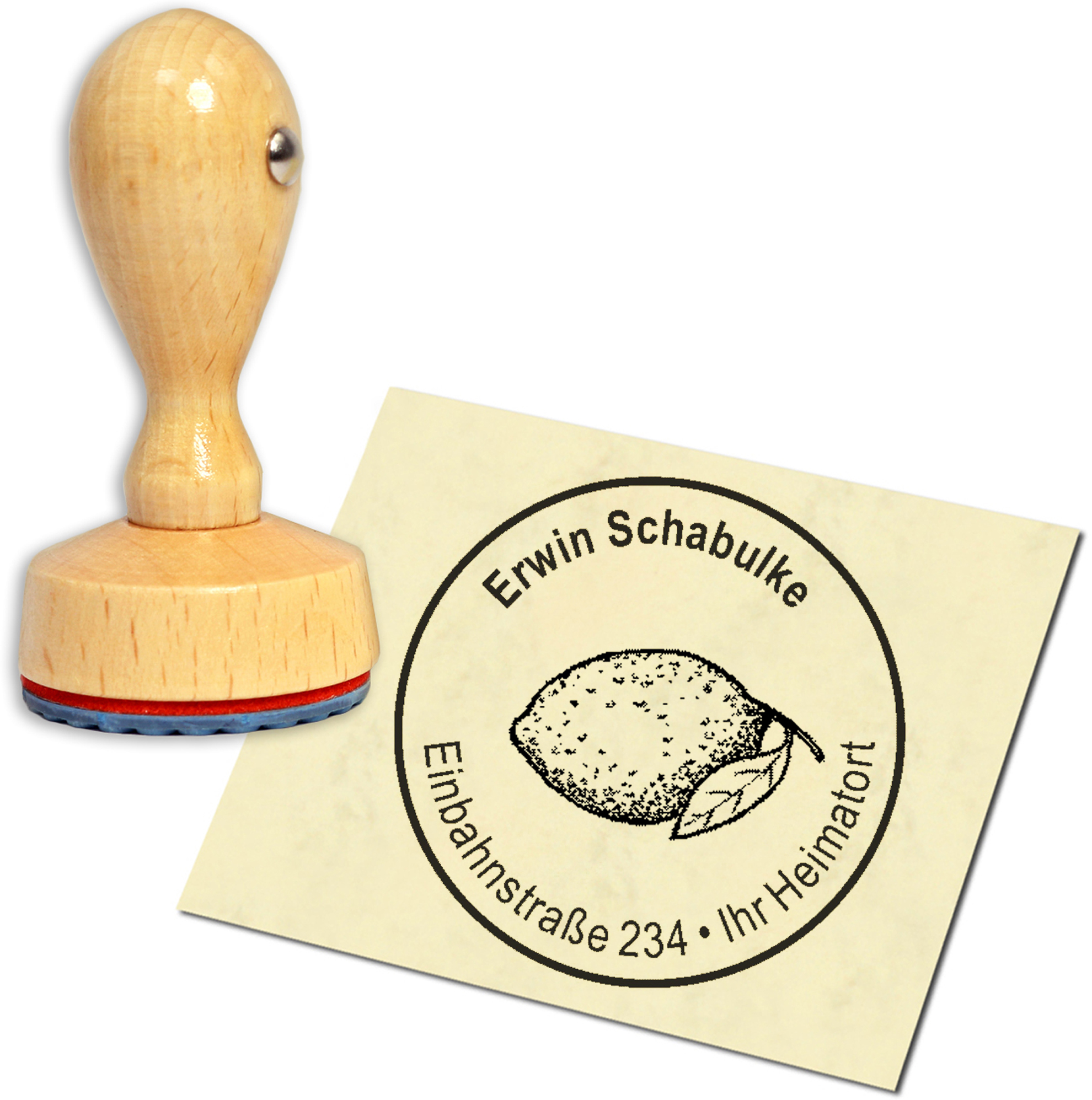 Stempel Adressstempel Holzstempel - Zitrone - rund 40mm