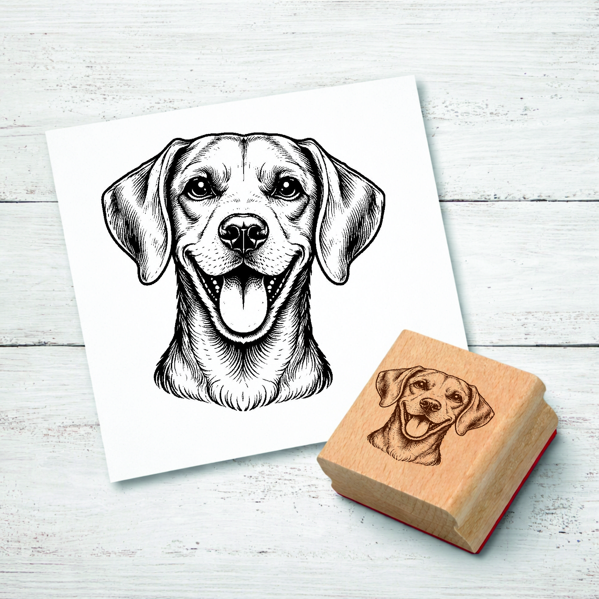 Motivstempel Weimaraner Hund - Stempel mit Hundemotiv - Holzstempel Abdruck 48 x 47 mm