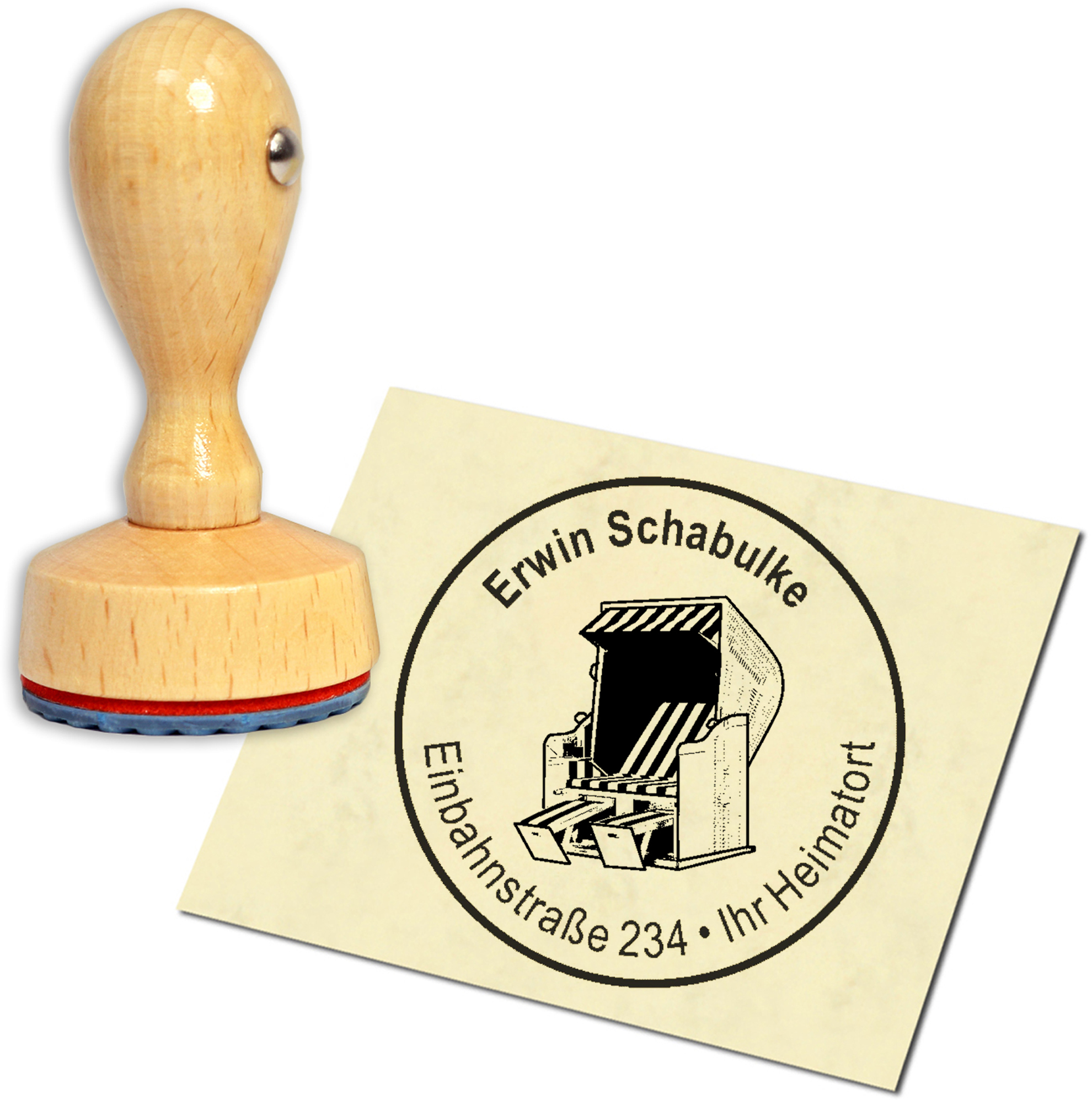 Stempel Adressstempel Holzstempel - Strandkorb - rund 40mm