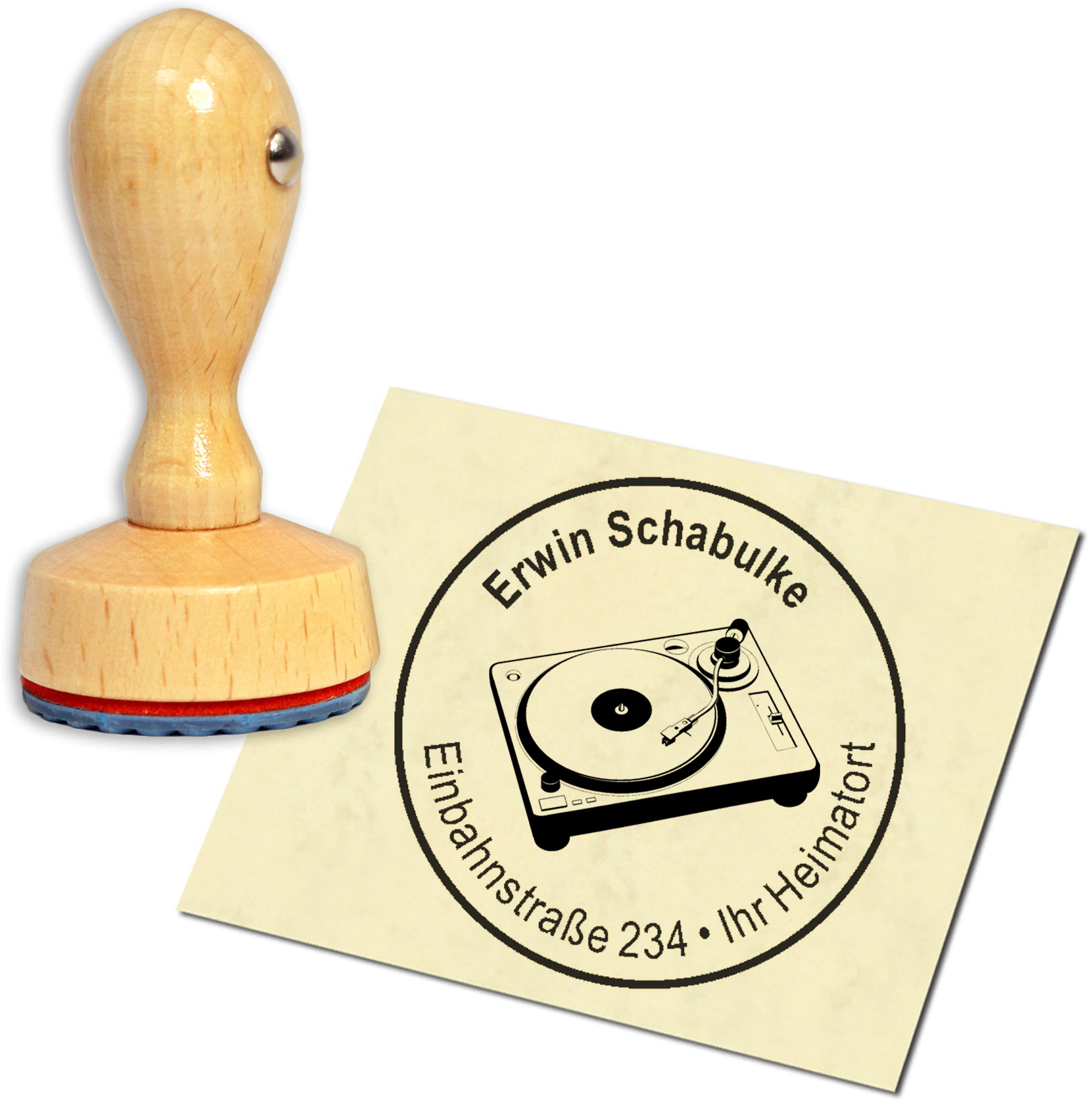 Stempel Adressstempel Holzstempel - Turntable - rund 40mm