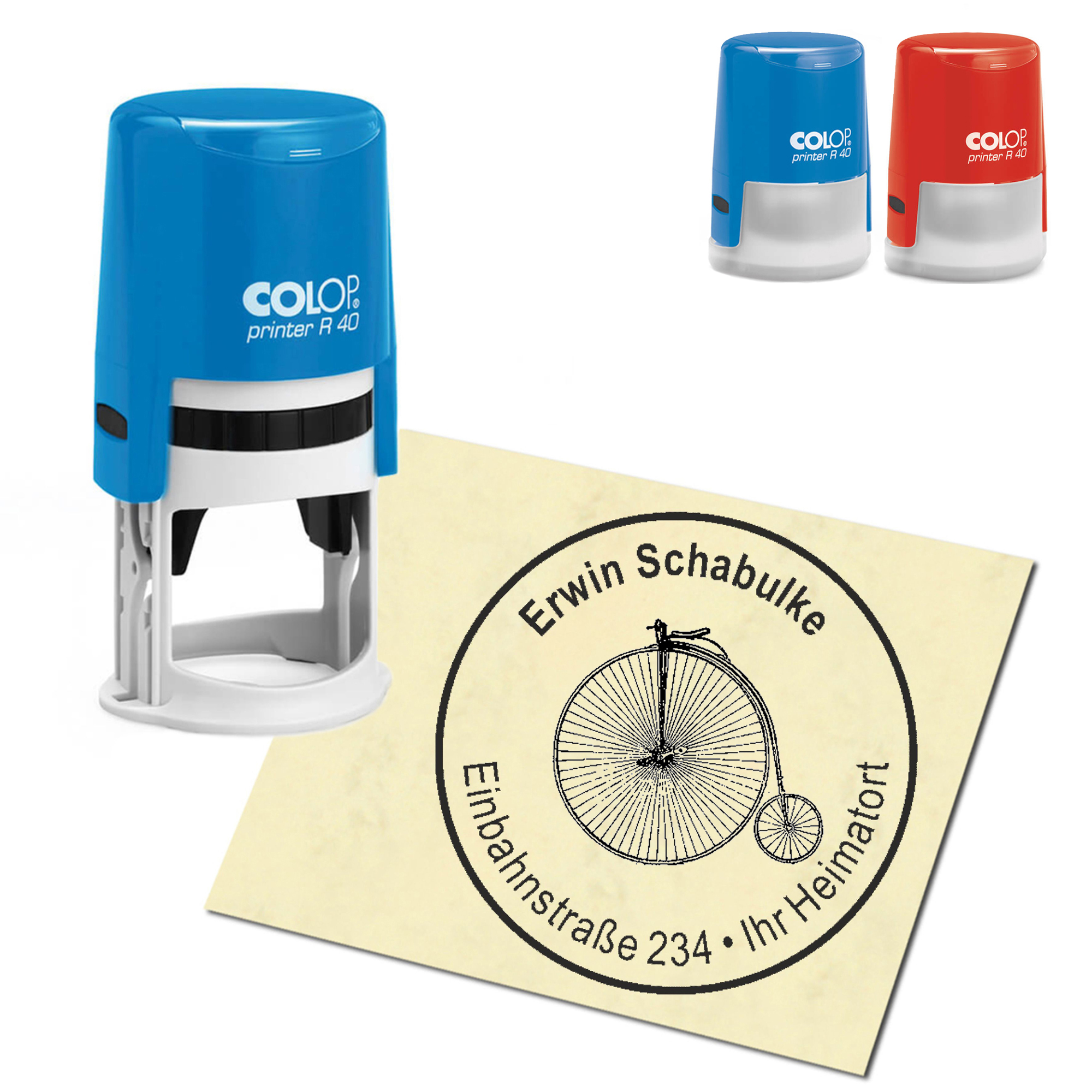 Stempel Adressstempel personalisiert - altes Hochrad - rund &empty; 40mm
