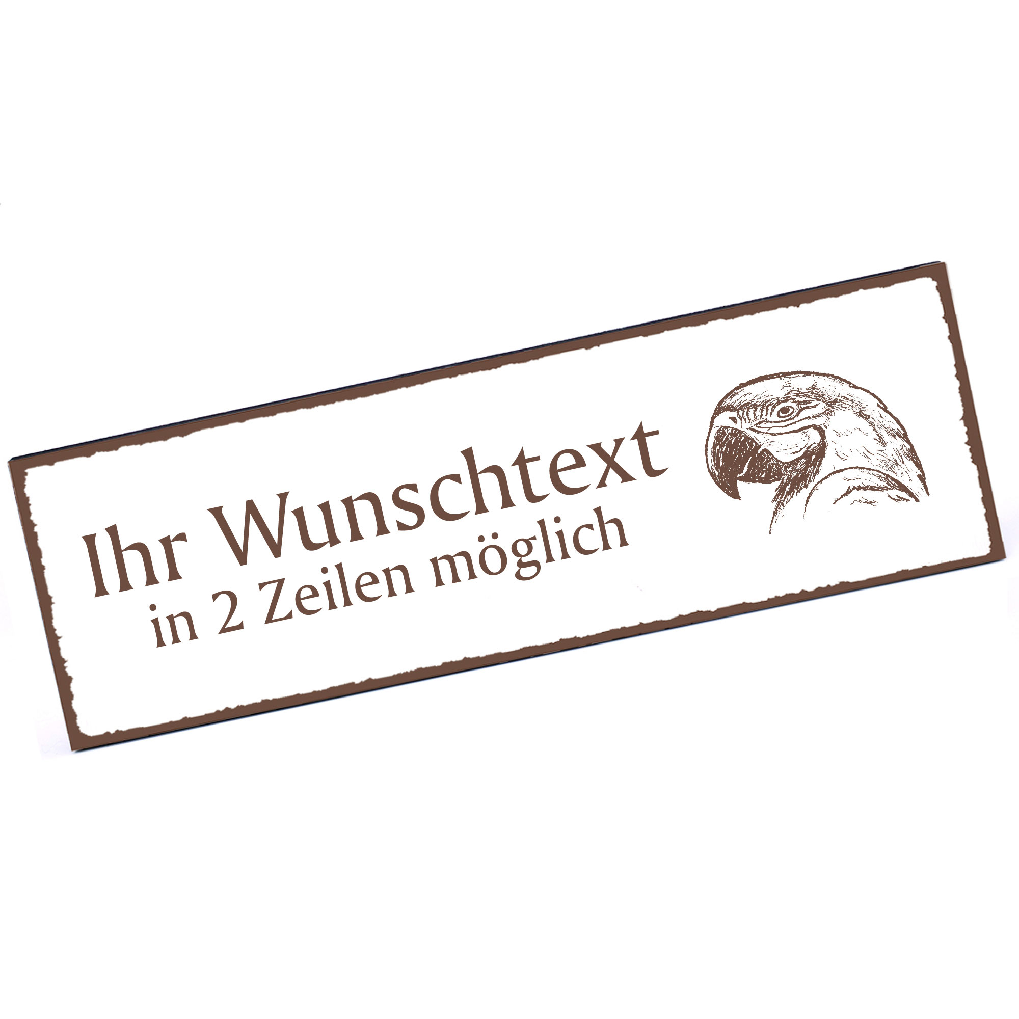 Türschild Papagei Ara Kopf  Namensschild personalisiert mit Gravur - 150mm x 50mm - selbstklebend