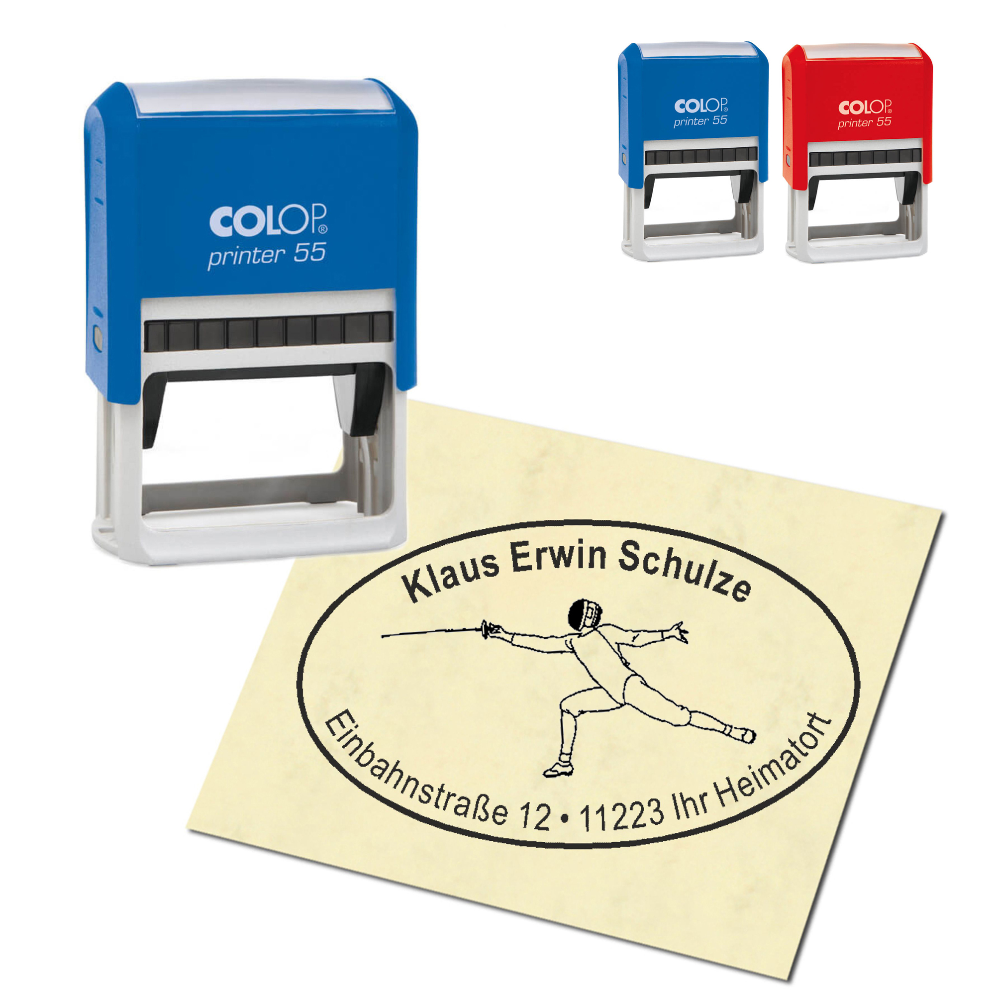 Adressstempel personalisiert Stempel - Fechten - oval 59 x 39 mm
