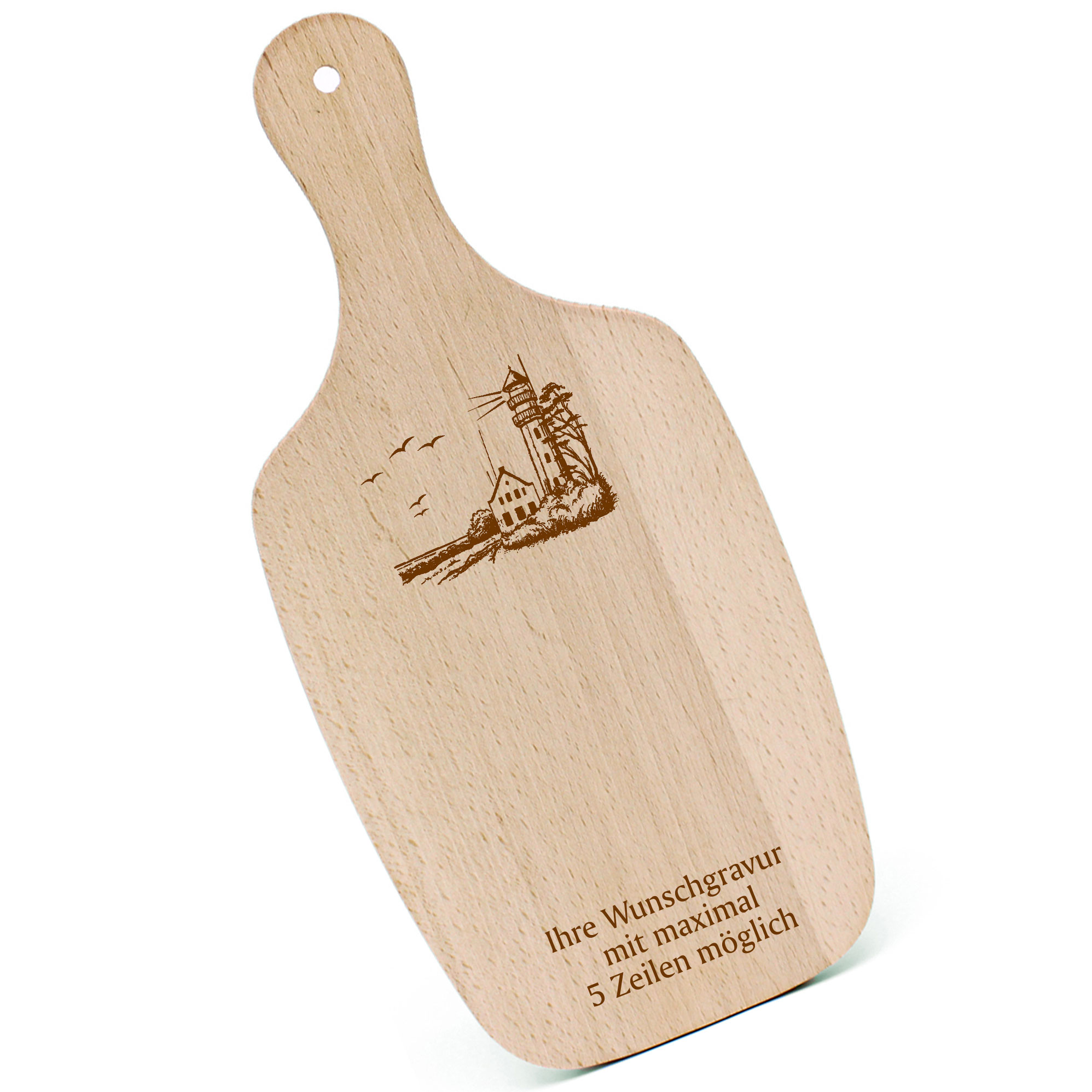 Schneidebrett Frühstücksbrettchen - Leuchtturm Am Strand - mit Griff 330x150mm