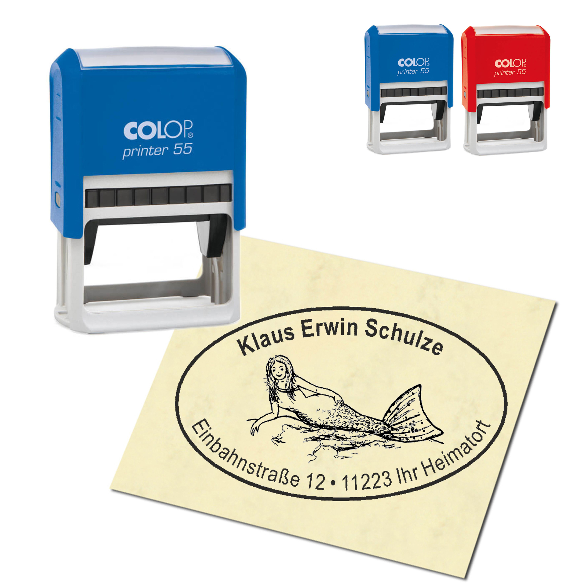 Adressstempel personalisiert Stempel - liegende Meerjungfrau - oval 59 x 39 mm