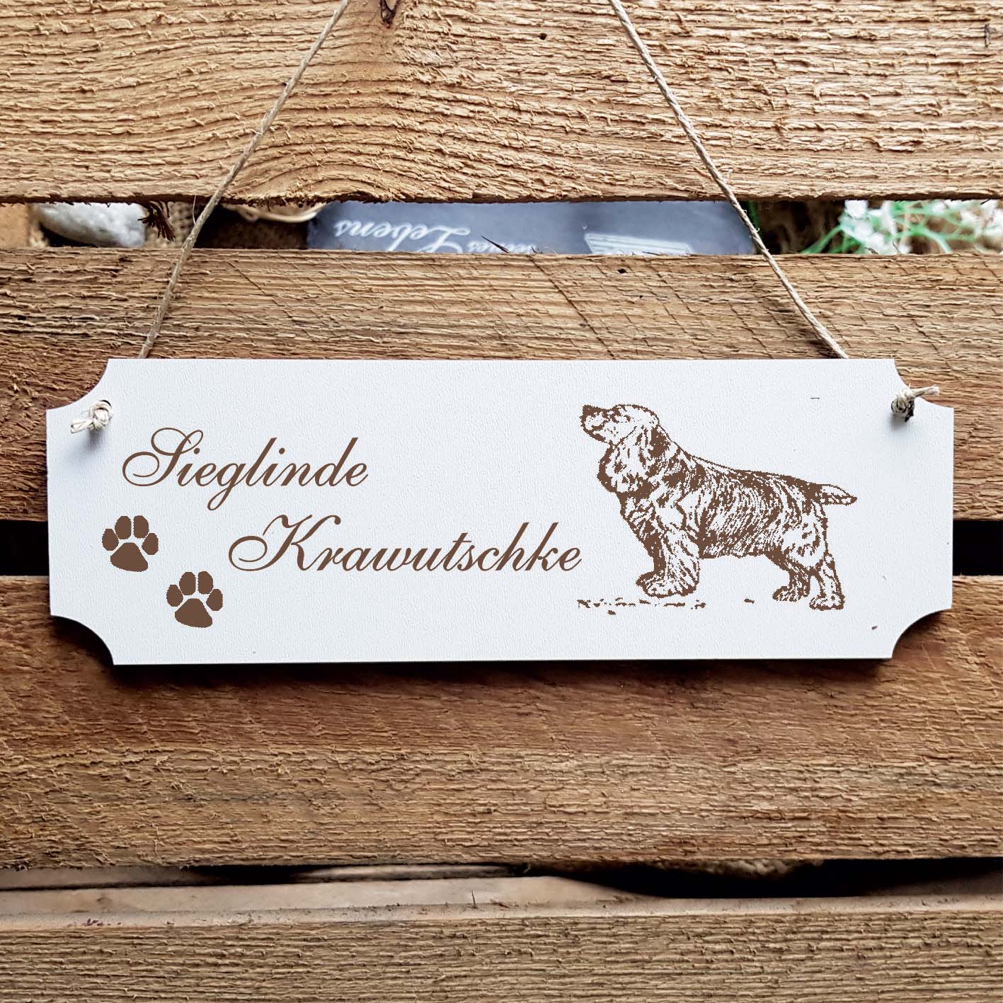 Schild « English Cocker Spaniel » Namensschild Türschild zum Anhängen - 20 x 6,7 cm
