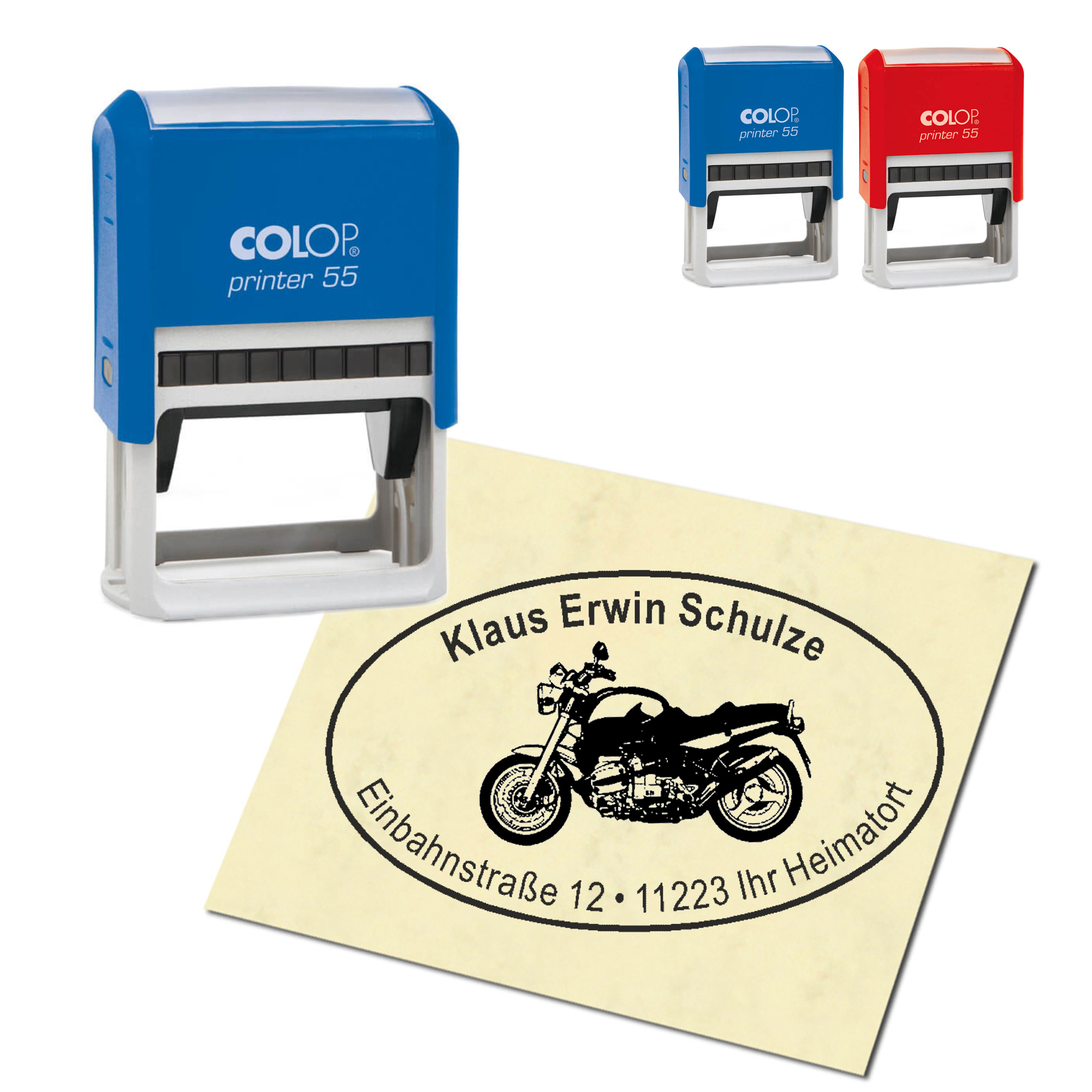 Adressstempel personalisiert Stempel - Motorrad - oval 59 x 39 mm