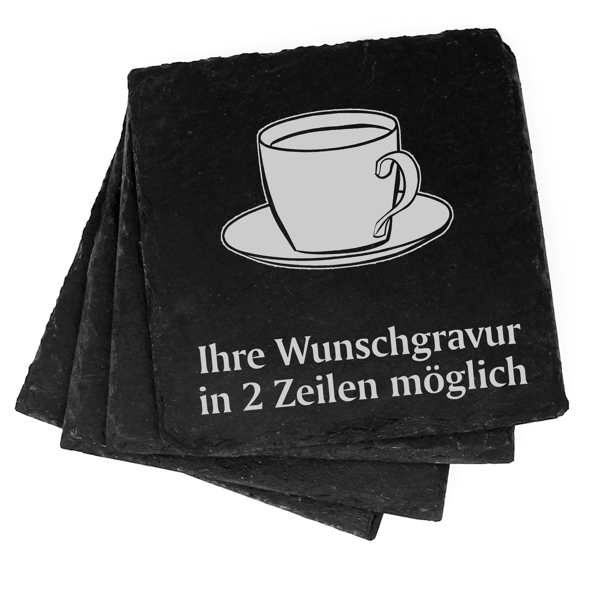 4x Kaffeetasse Deko Schiefer Untersetzer Wunschgravur Set - 11 x 11 cm