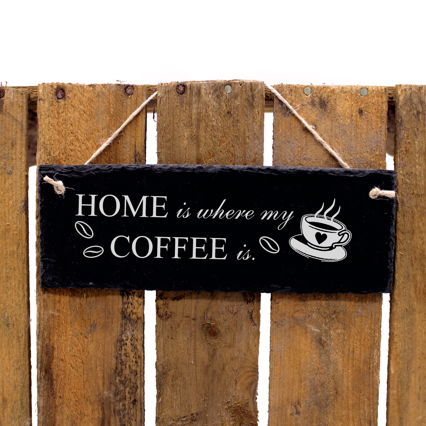 Schiefertafel Home is where my COFFEE is - Kaffee Türschild 22 x 8 cm
