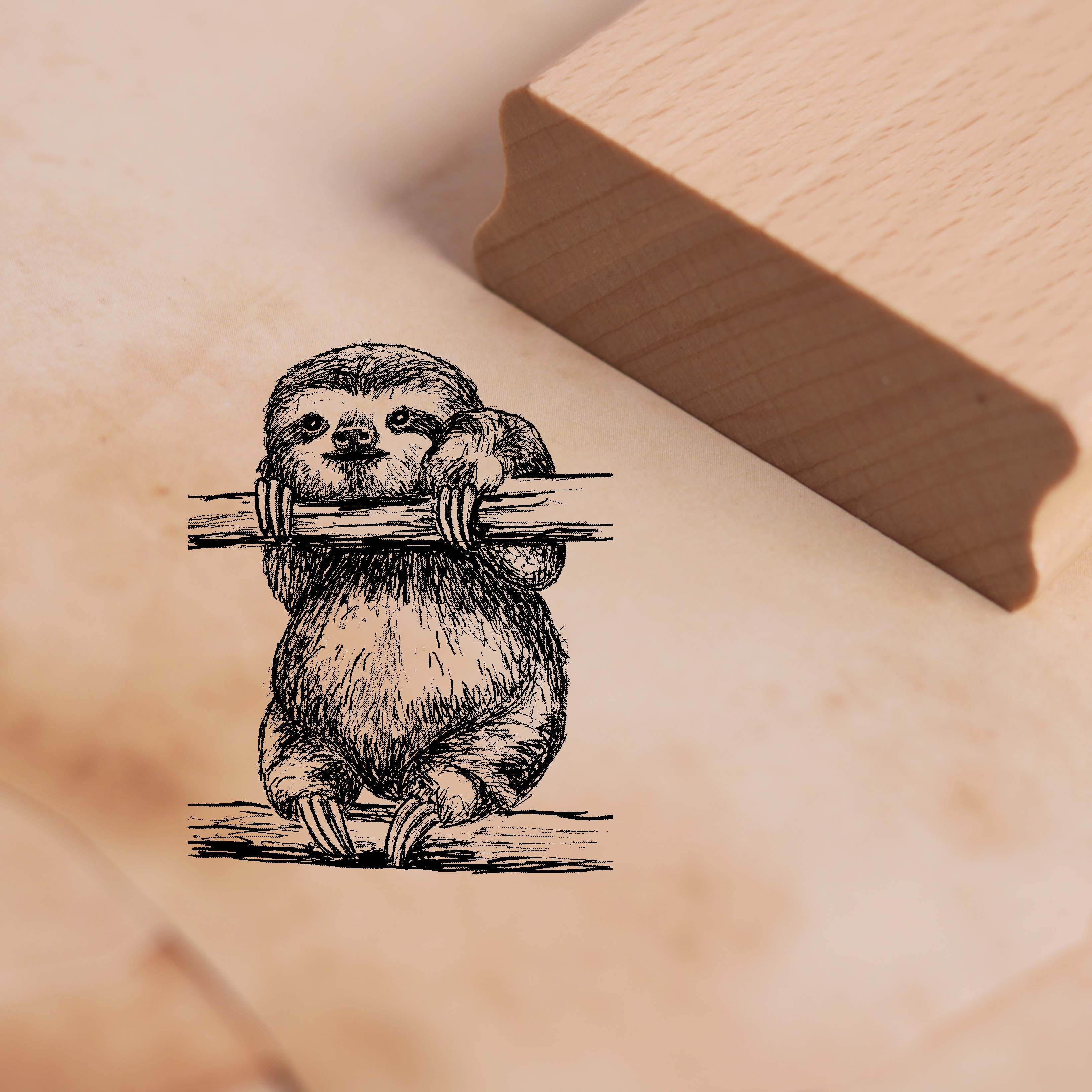 Motivstempel Entspanntes Faultier auf dem Baum - Stempel 38 x 48 mm