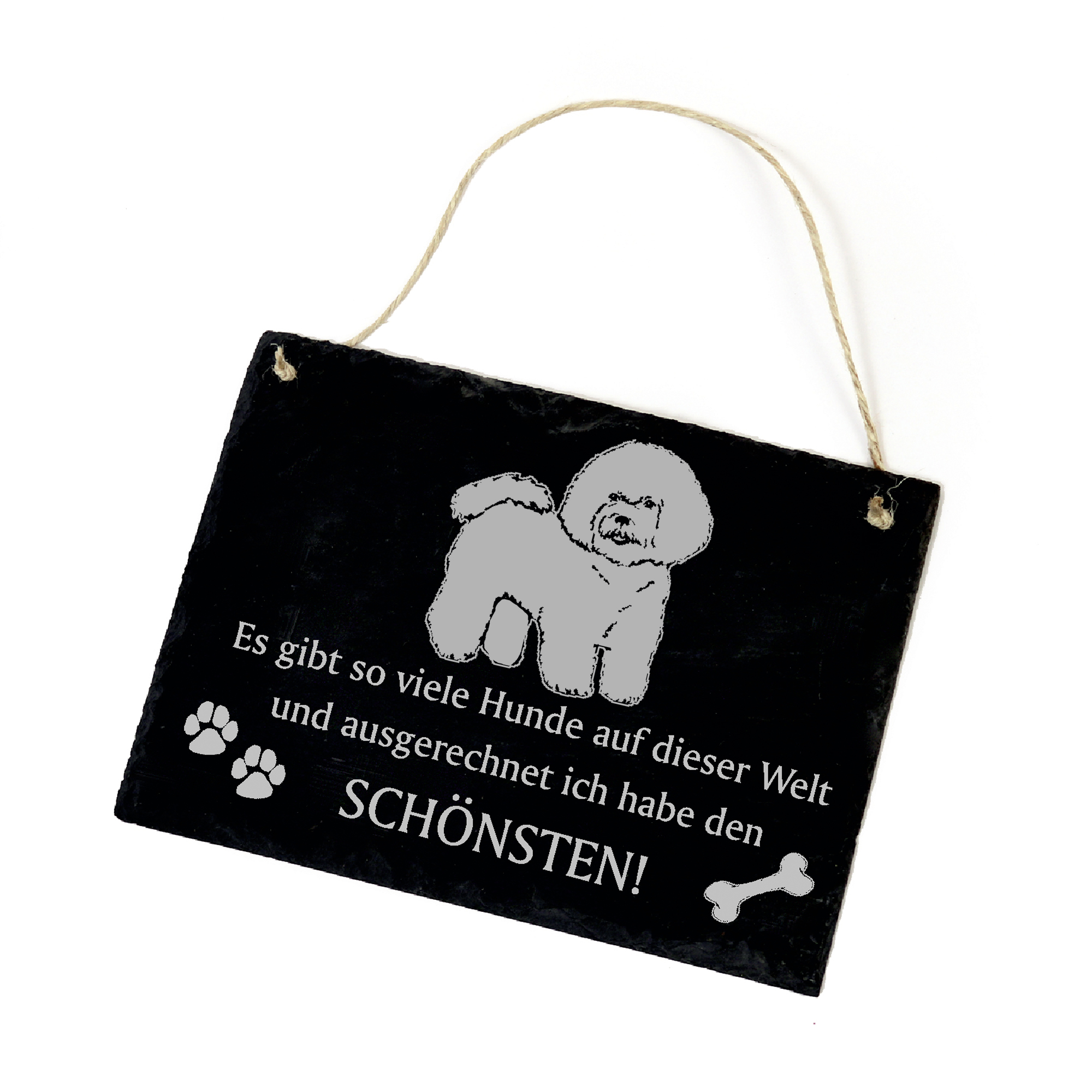 Hundeschild Bichon Frise Schild aus Schiefer - Ich habe den schönsten - 22cm x 16cm