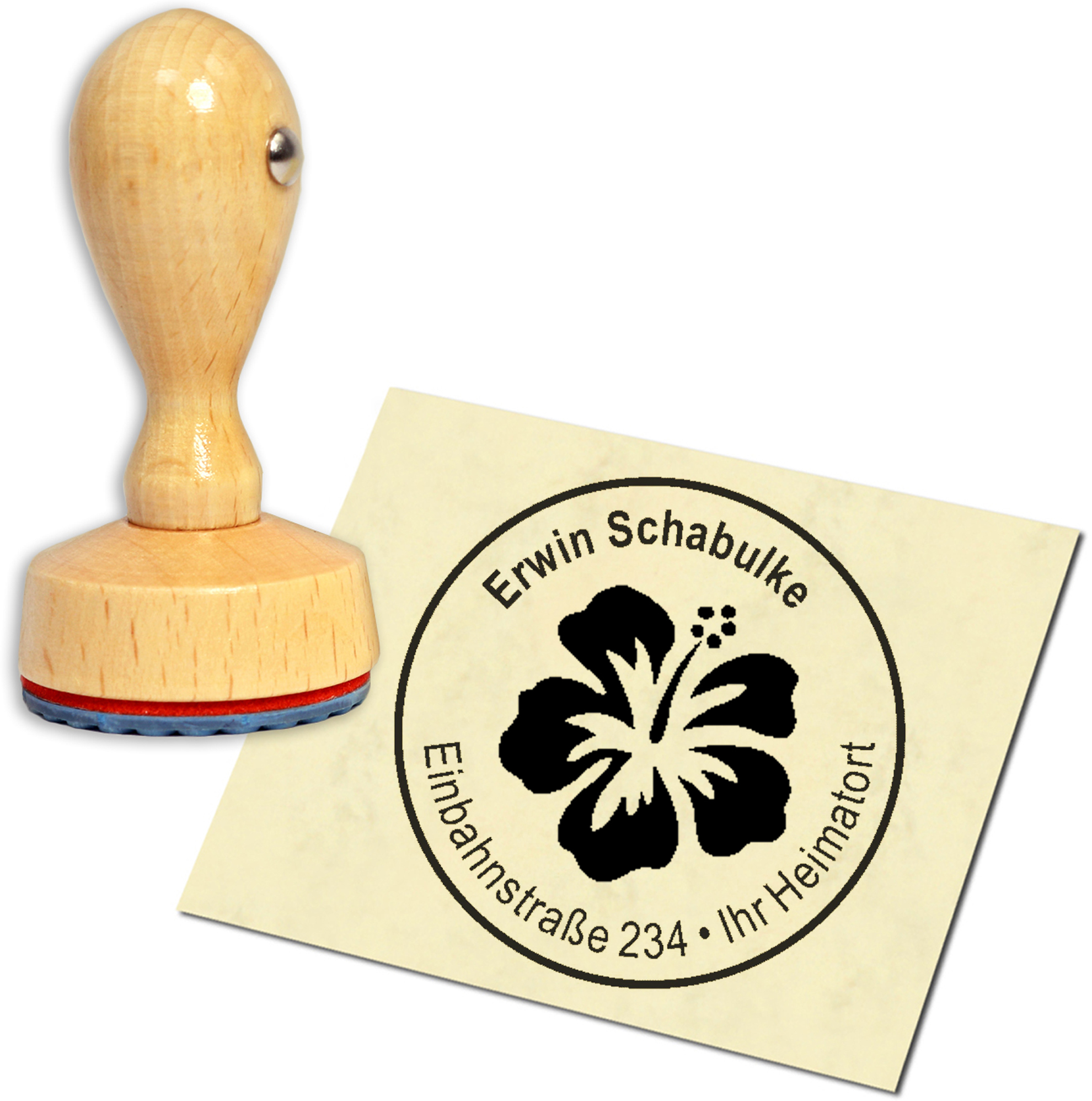 Stempel Adressstempel Holzstempel - Hibiskus - rund 40mm