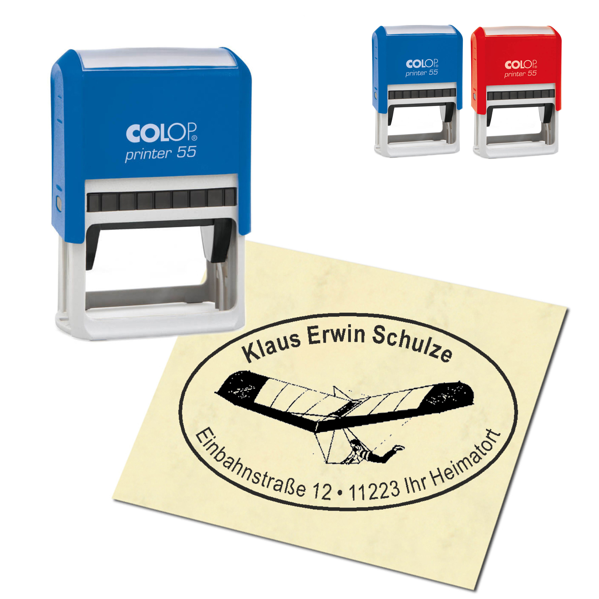 Adressstempel personalisiert Stempel - Paraglider - oval 59 x 39 mm