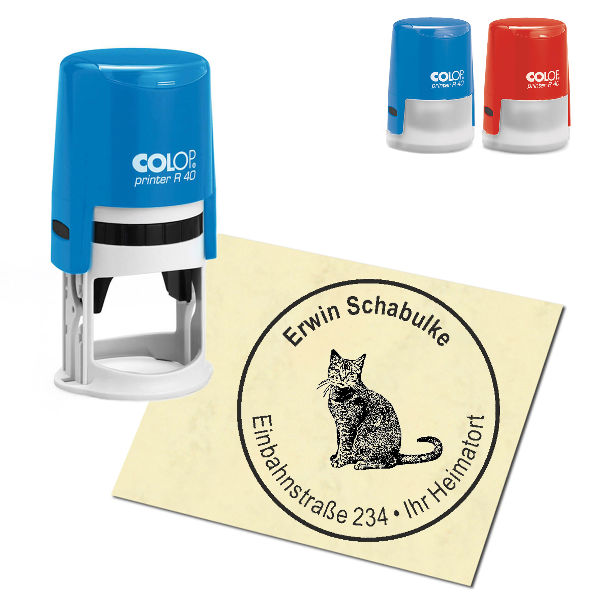Stempel Adressstempel personalisiert - Hauskatze - rund &empty; 40mm