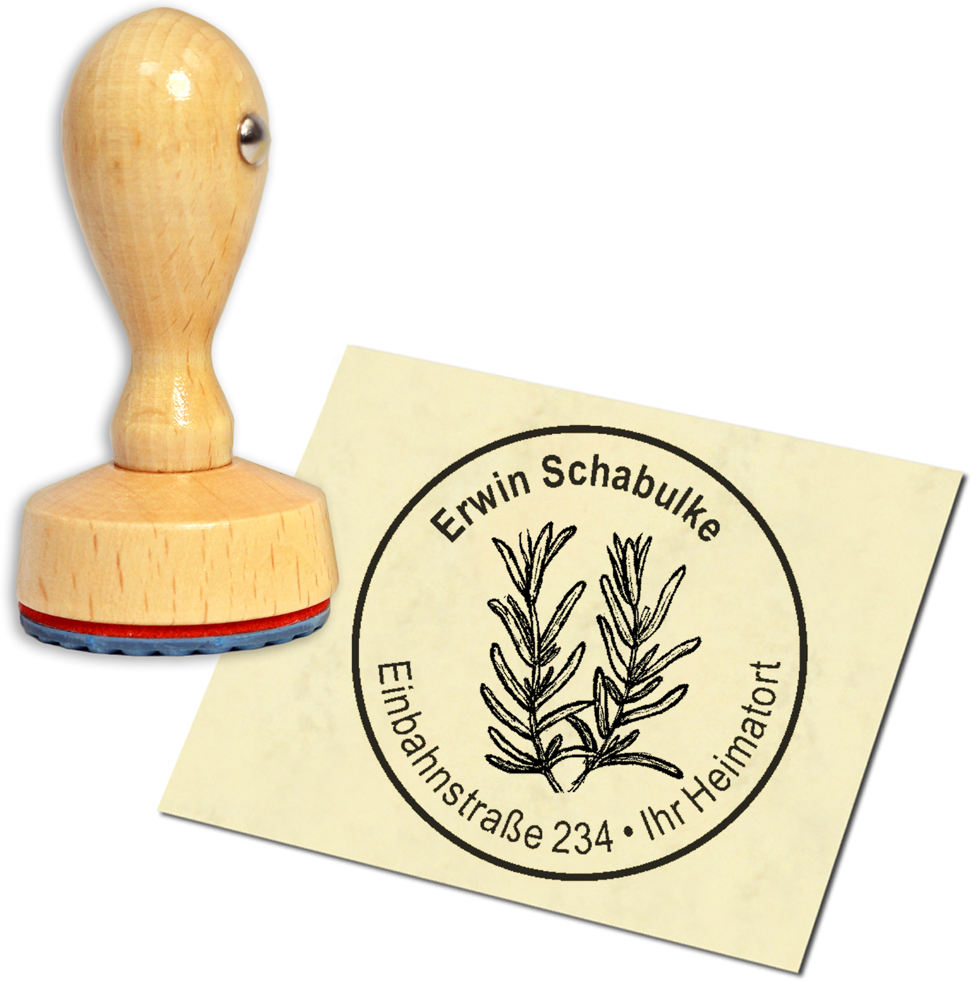 Stempel Adressstempel Holzstempel - Rosmarin - rund 40mm