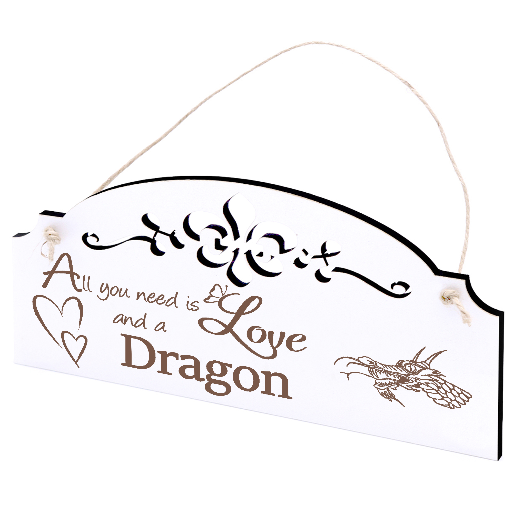 Schild Drachenkopf Deko 20x10cm - All you need is Love and a Dragon - Holz