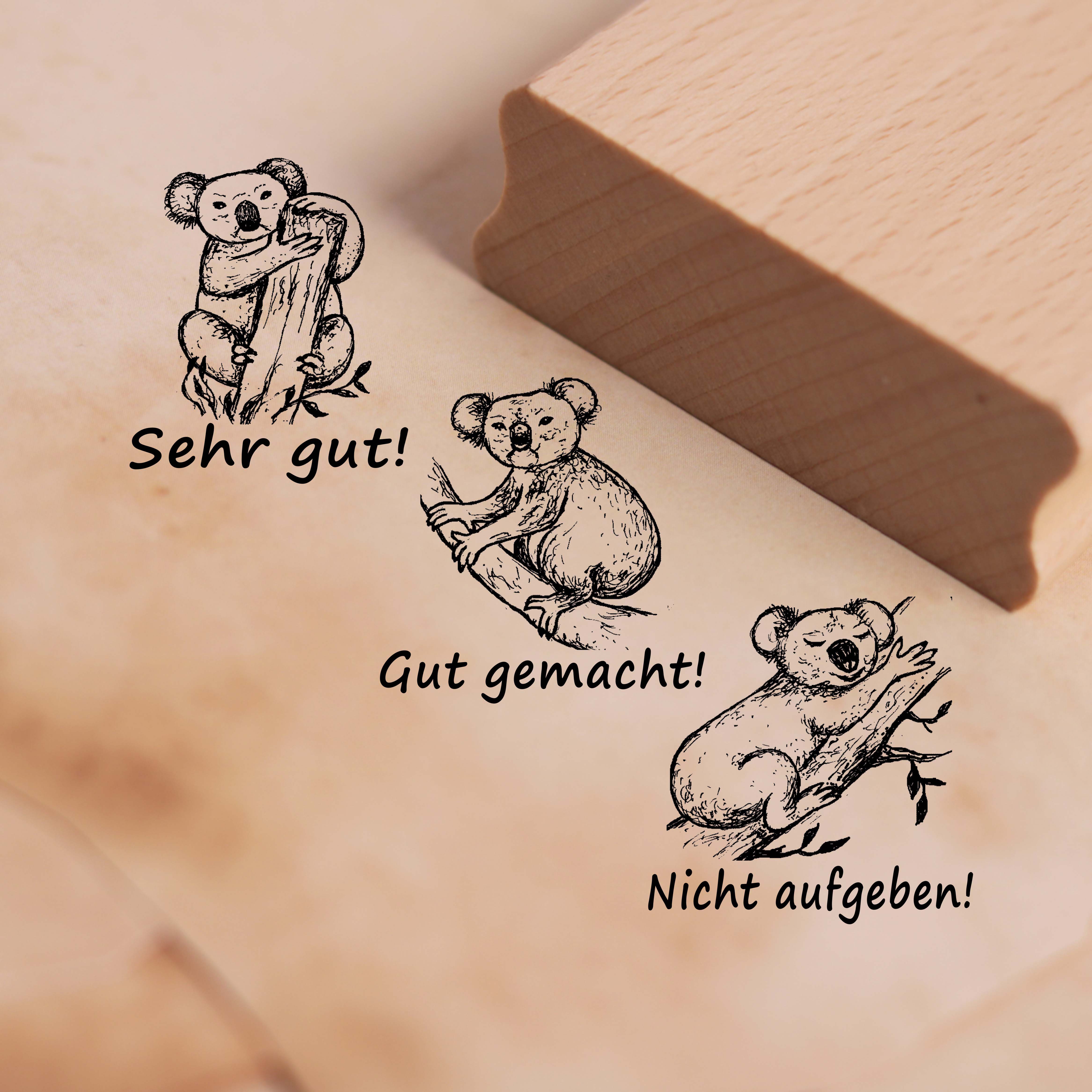 Lehrerstempel Koala im Set - 3 Motivstempel mit Spruch und Motiv für Schule ca. 28 x 28 mm