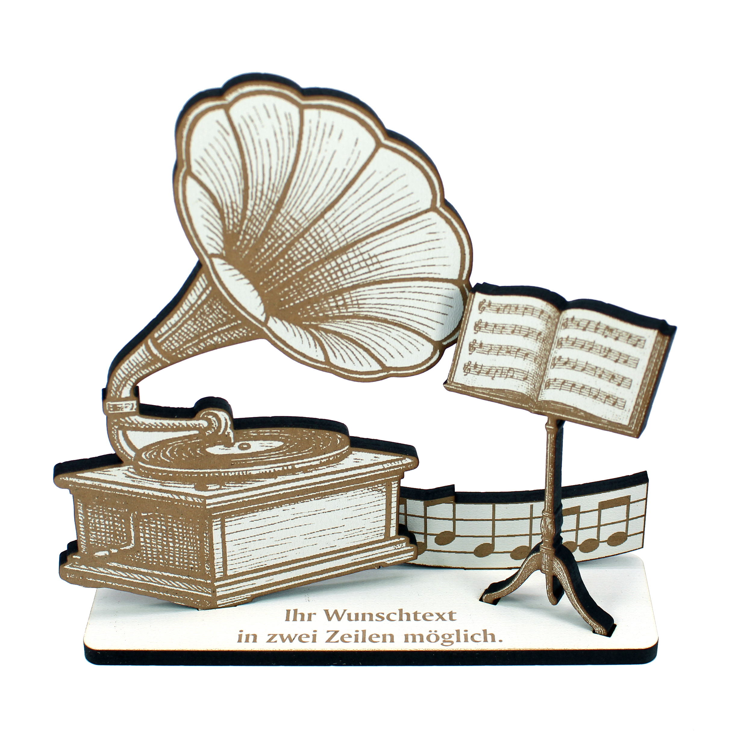 Dekoaufsteller Grammophon – Geschenk für Musiker mit Wunschtext - Plattenaufleger & Plattenauflegerin  –  Geldgeschenk