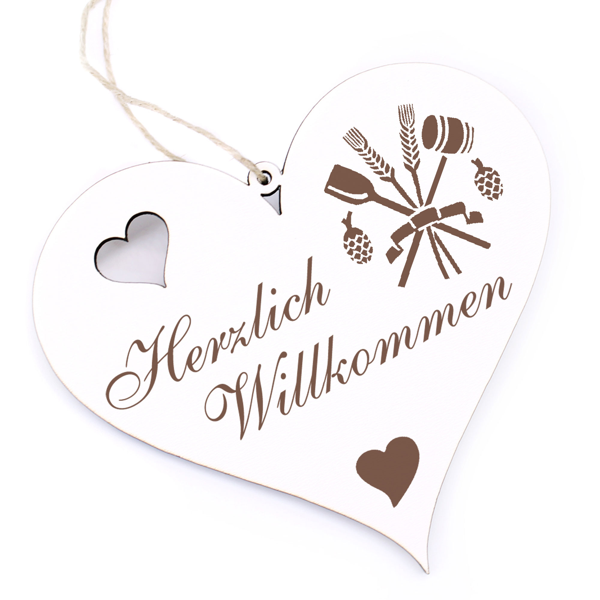 Herzlich Willkommen Schild - Brauer - Deko Herz Holz