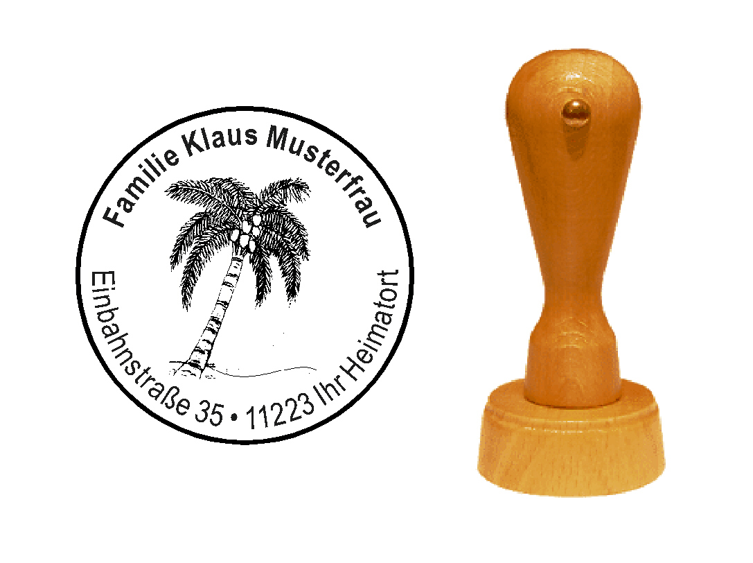« Palme » Holzstempel mit persönlichem Wunschtext