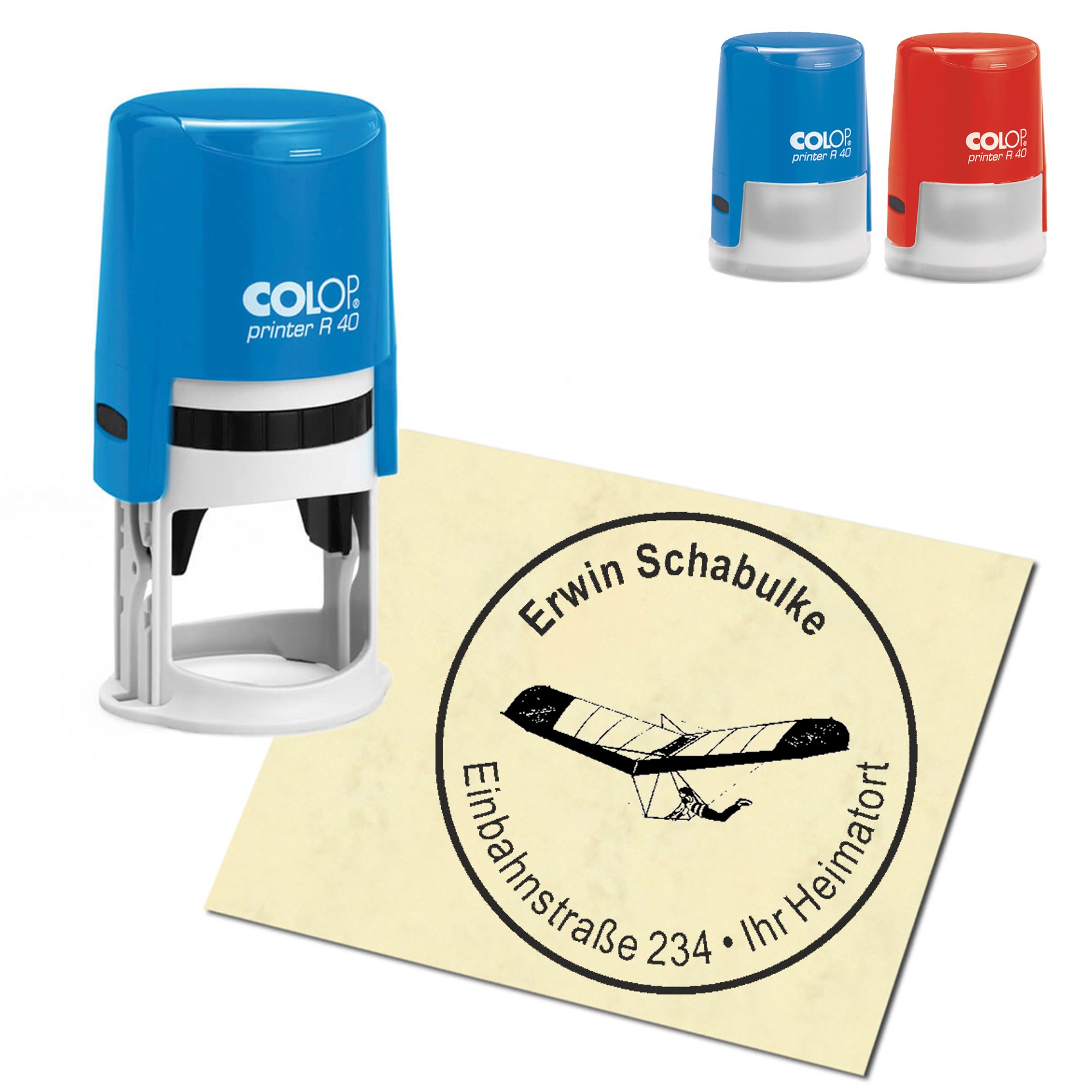 Stempel Adressstempel personalisiert - Paraglider - rund &empty; 40mm