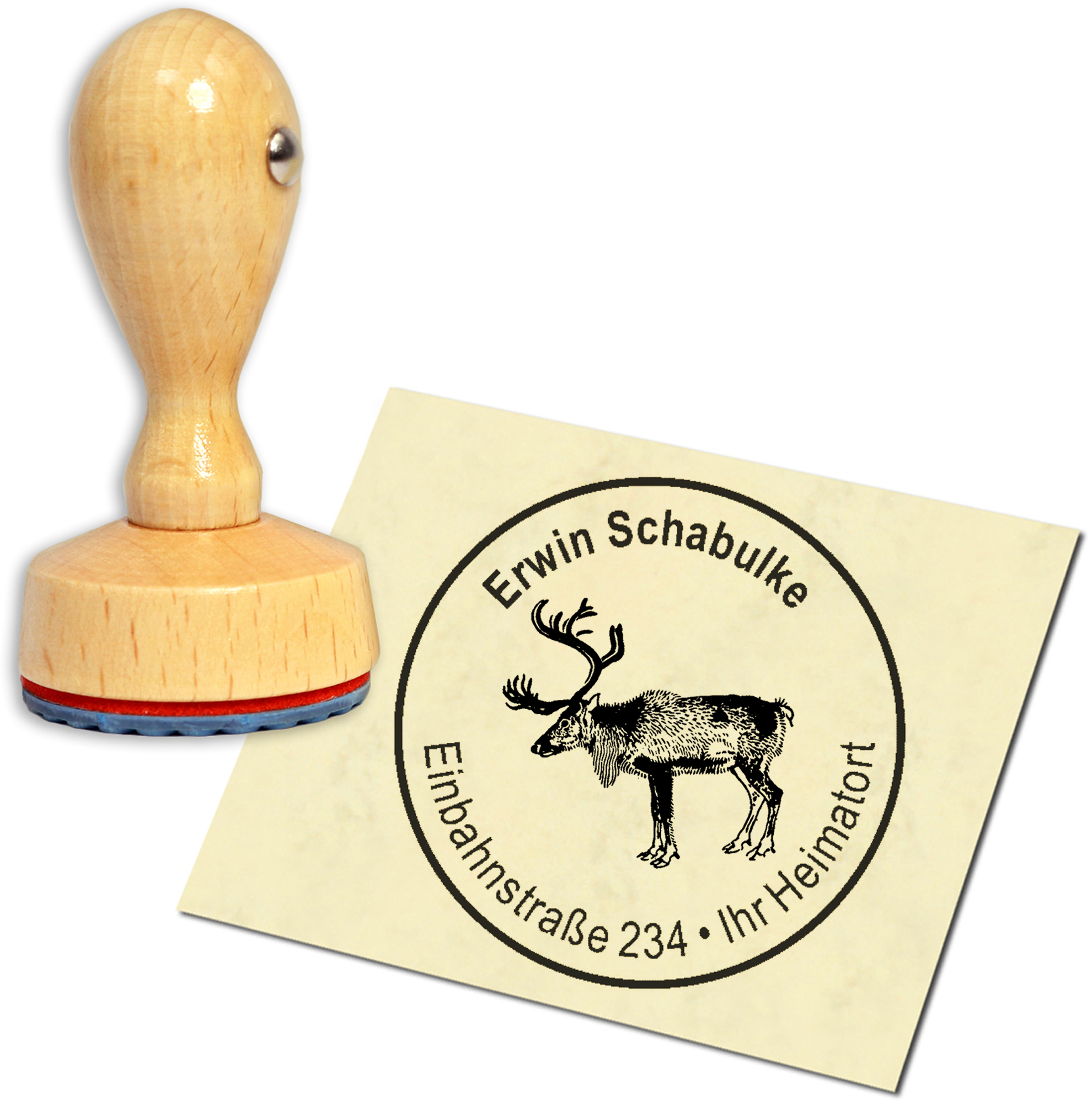 Stempel Adressstempel Holzstempel - Rentier - rund 40mm
