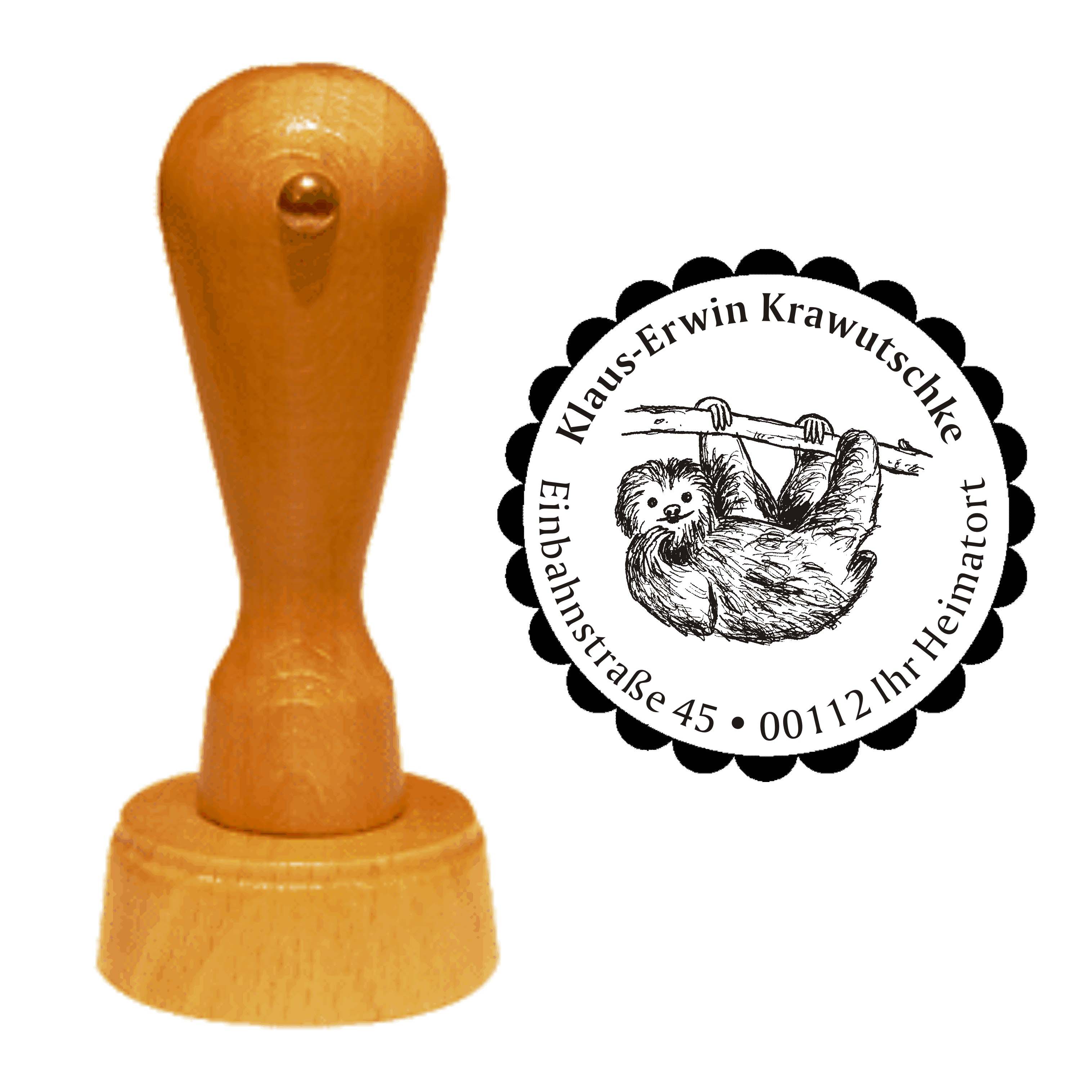 Stempel « KLEINES FAULTIER » mit persönlicher Adresse - Ø 40 mm