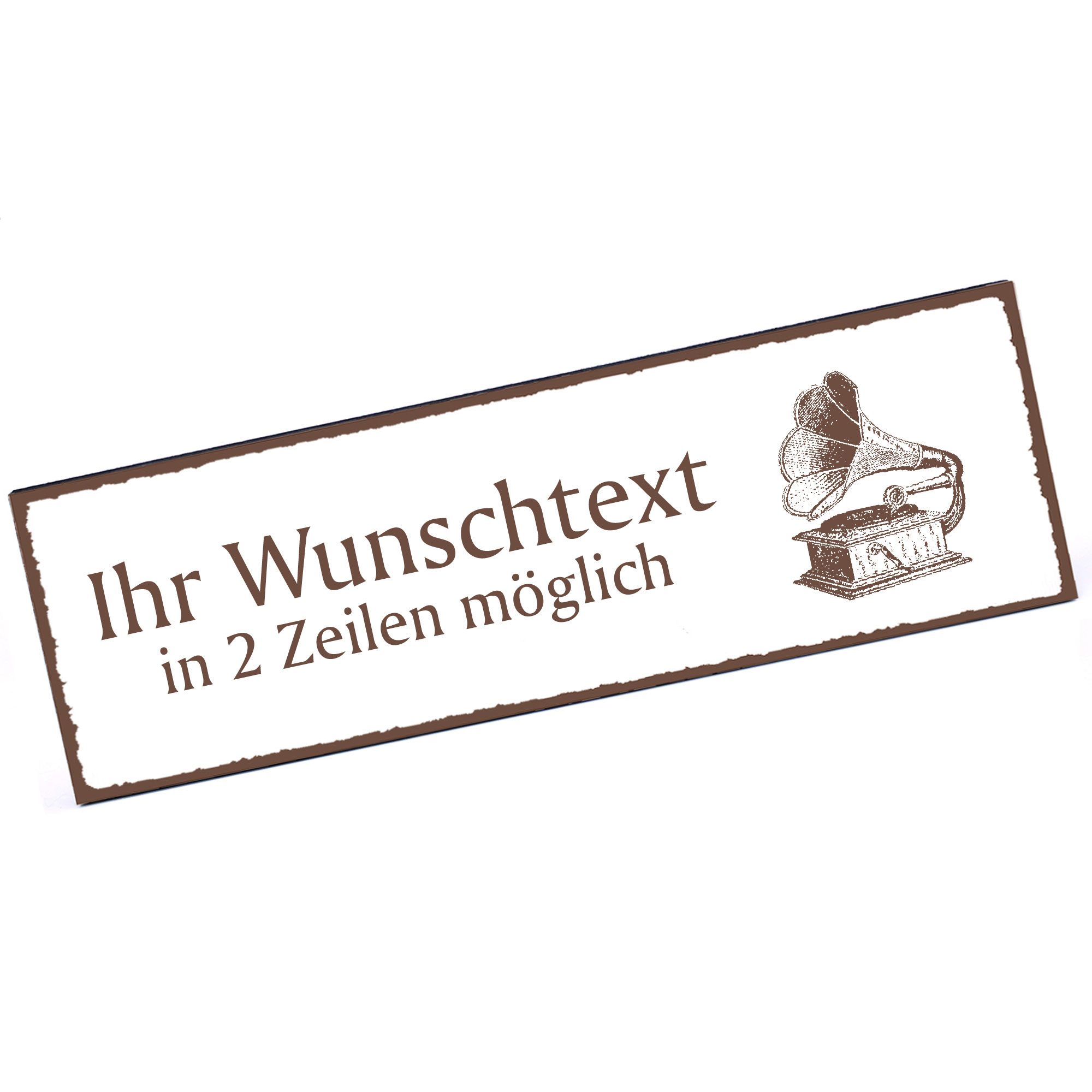 Türschild Grammophon  Namensschild personalisiert mit Gravur - 150mm x 50mm - selbstklebend