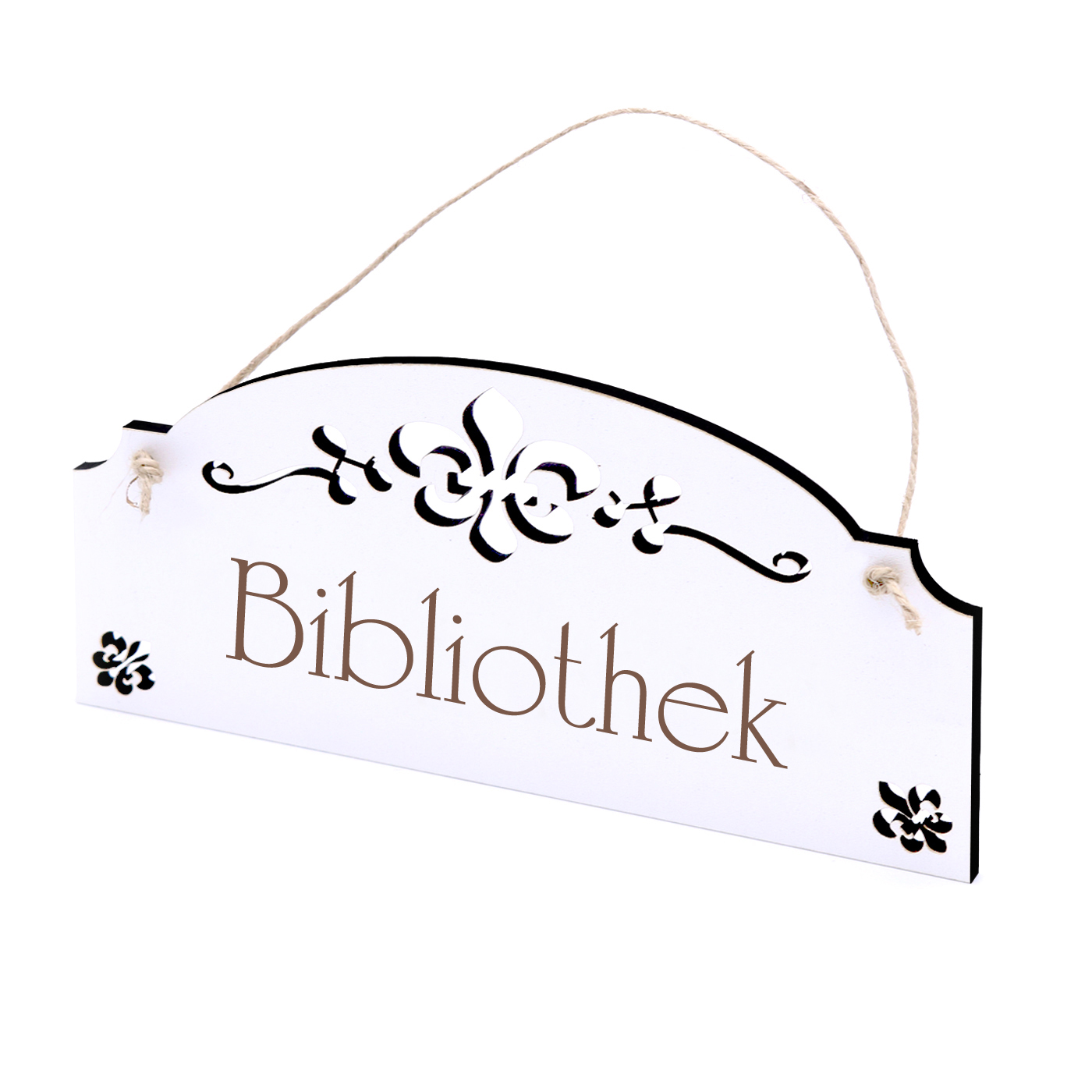 Schild Bibliothek - Vintage Türschild mit Ornamenten