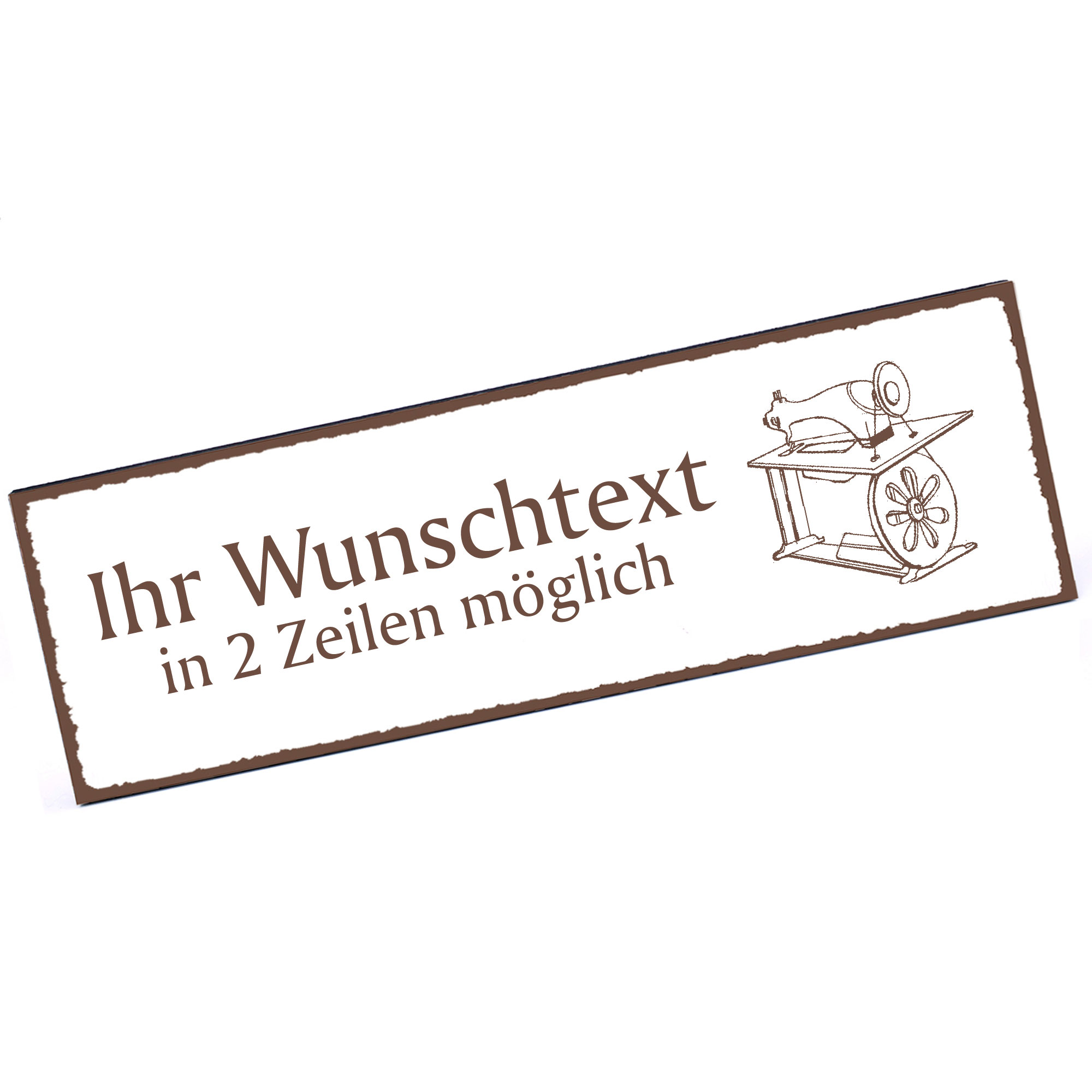 Türschild alte Nähmaschine  Namensschild personalisiert mit Gravur - 150mm x 50mm - selbstklebend