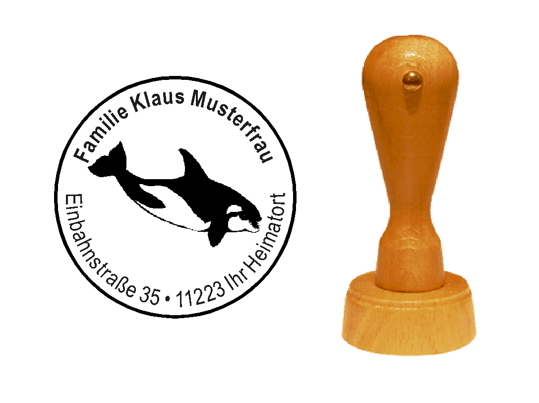 « Orca » Holzstempel mit persönlichem Wunschtext