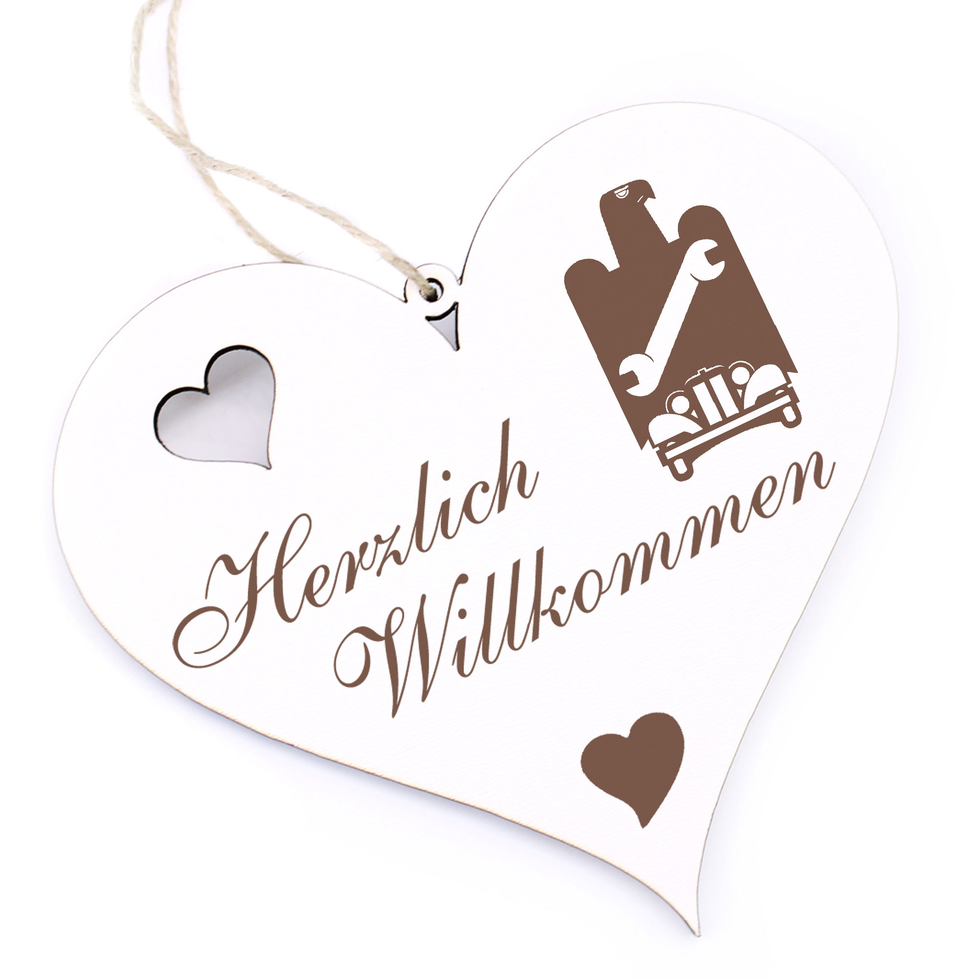 Herzlich Willkommen Schild - Mechaniker - Deko Herz Holz