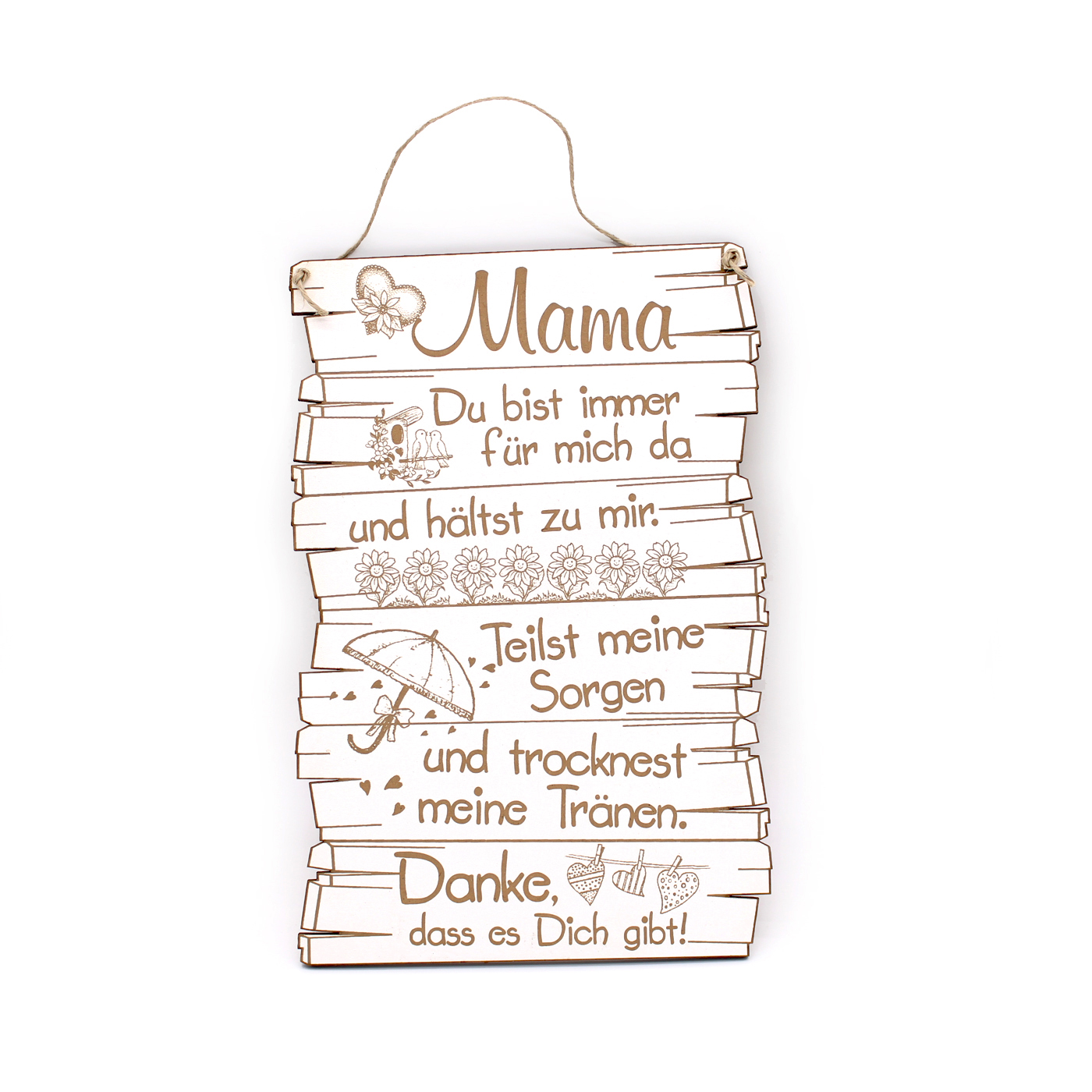 Schild Mama, du bist immer für mich da - Herzen Blumen Regenschirm Danke 16x24cm