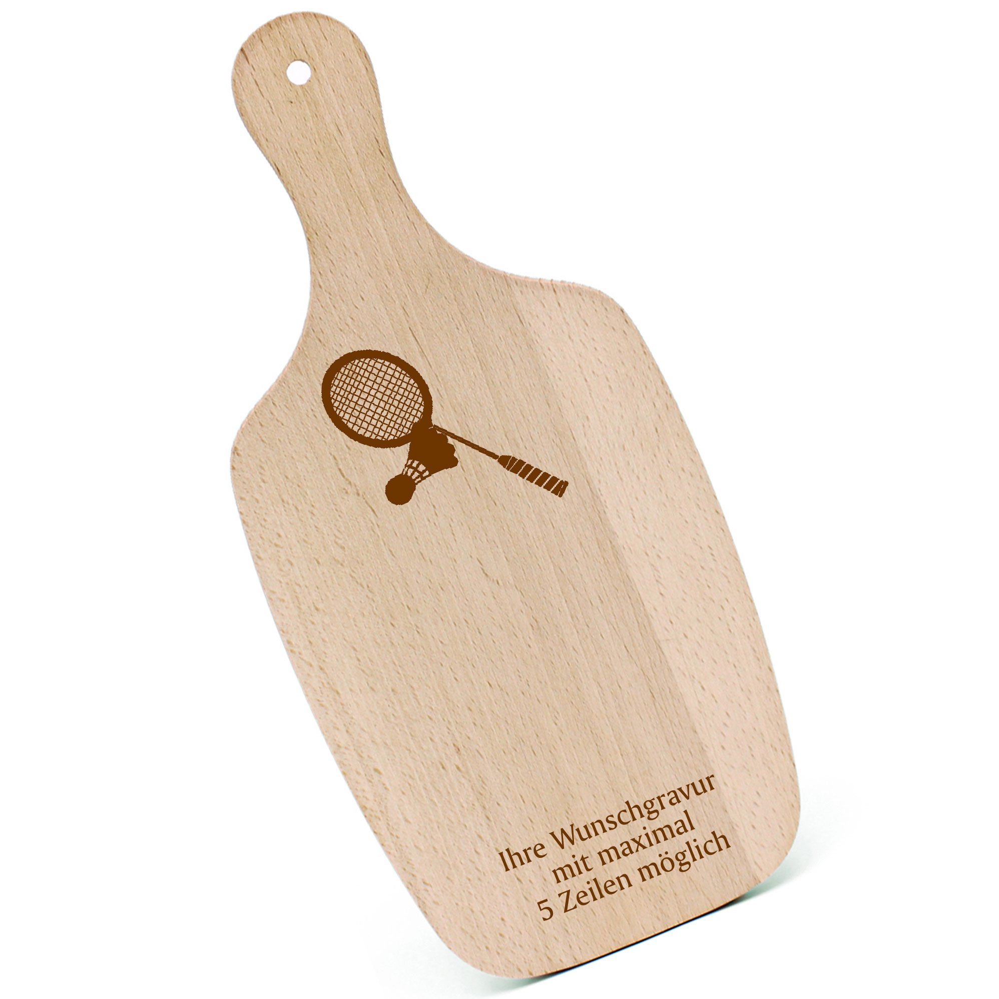 Schneidebrett Frühstücksbrettchen - Badmintonschläger - mit Griff 330x150mm