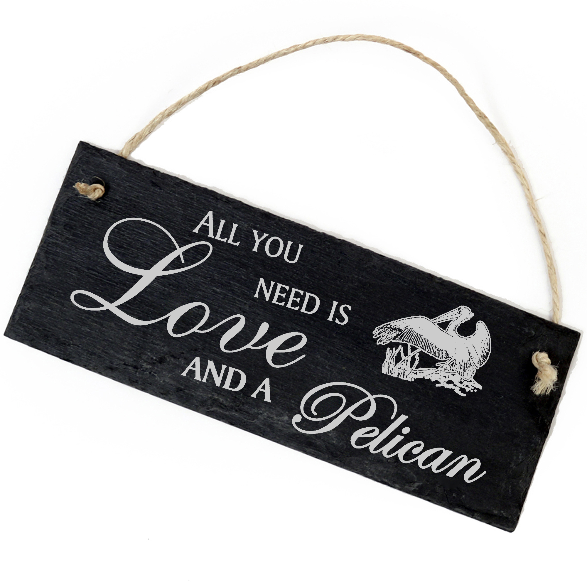 Schiefertafel Deko fliegender Pelikan Schild 22 x 8 cm - All you need is Love and a Pelican