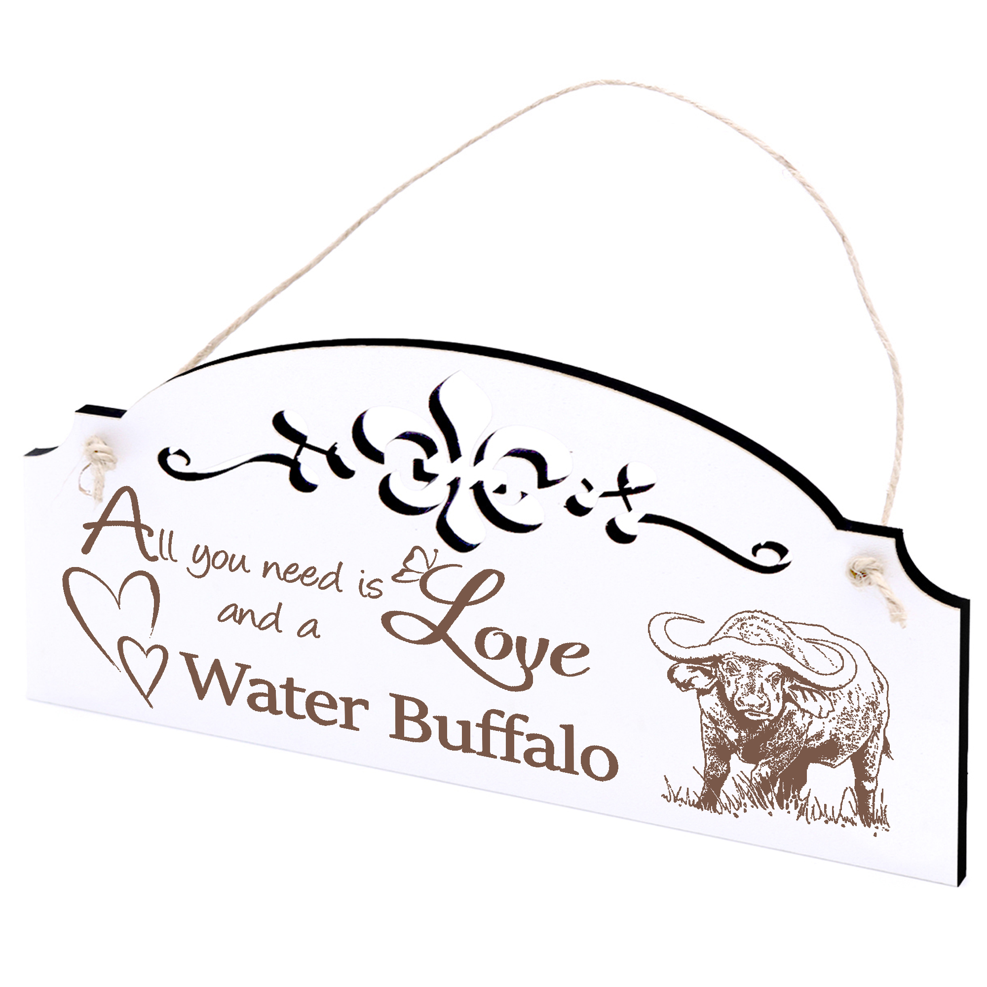 Schild Wasserbüffel Deko 20x10cm - All you need is Love and a Water Buffalo - Holz