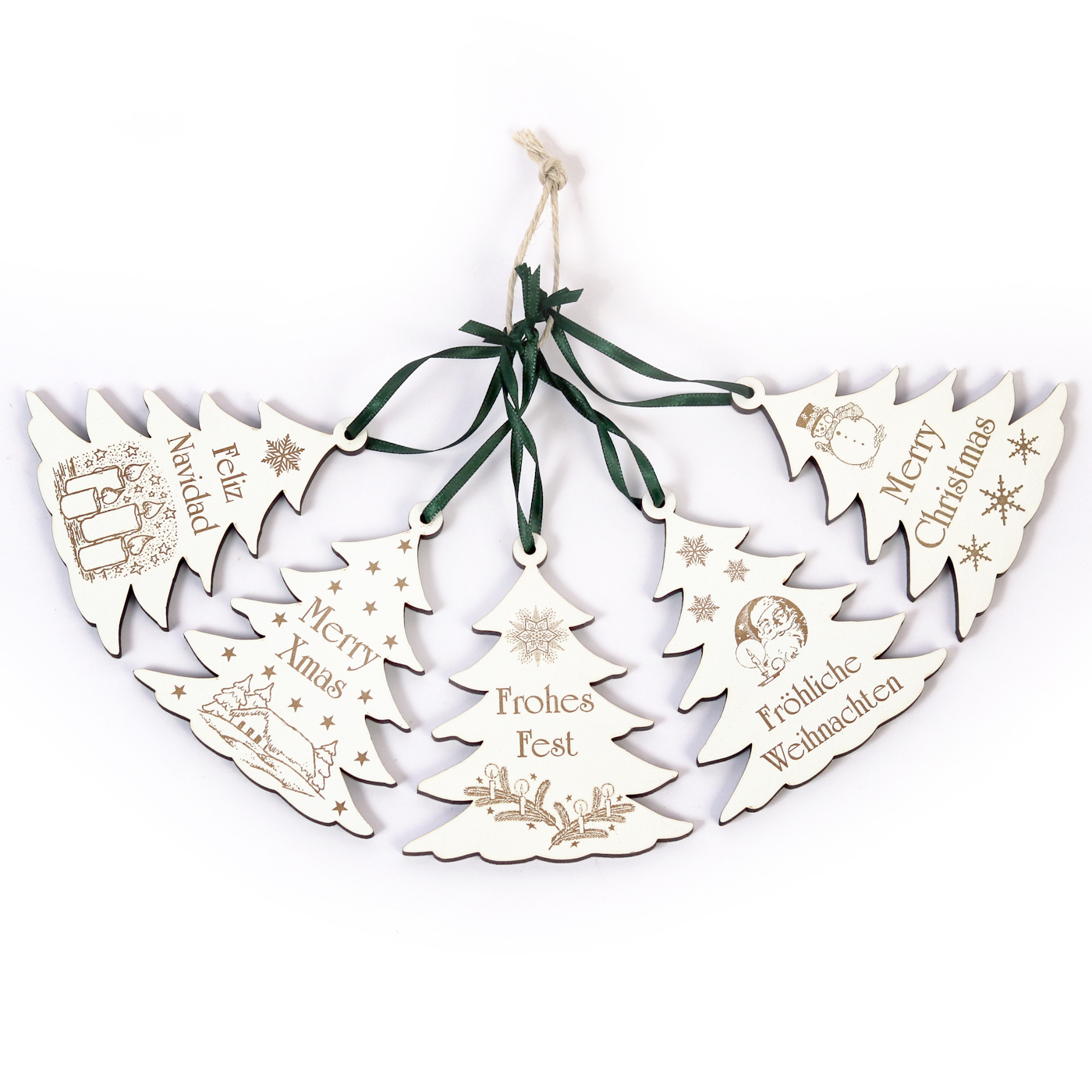 Weihnachtliche Tannenbäume zum Anhängen - 5 Stück - Set 1