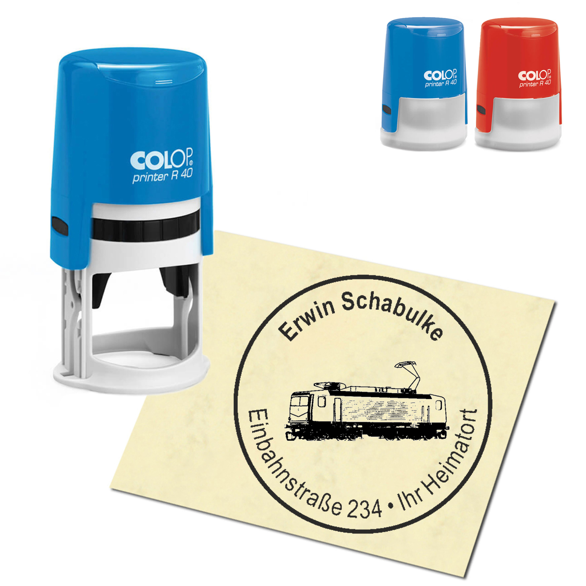 Stempel Adressstempel personalisiert - Lok - rund &empty; 40mm