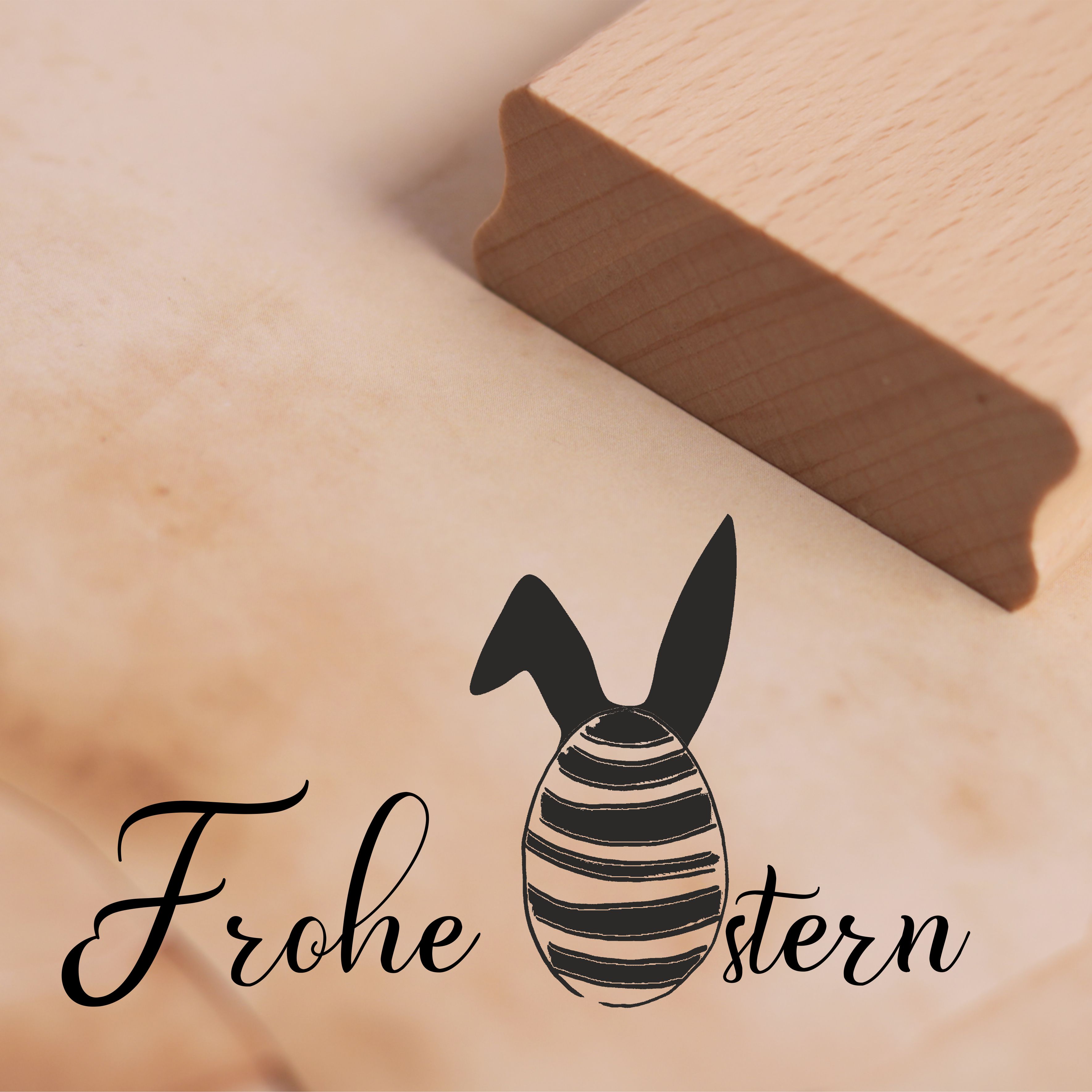 Motivstempel Frohe Ostern Stempel Osterei mit Hasenohren 68 x 38 mm