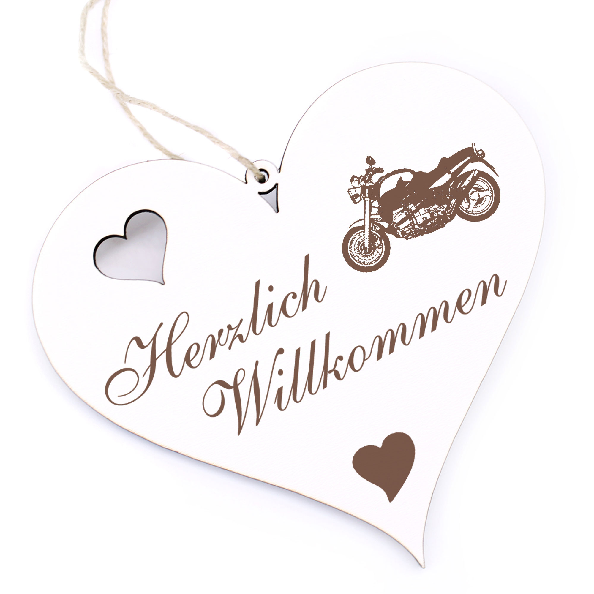 Herzlich Willkommen Schild - Motorrad - Deko Herz Holz