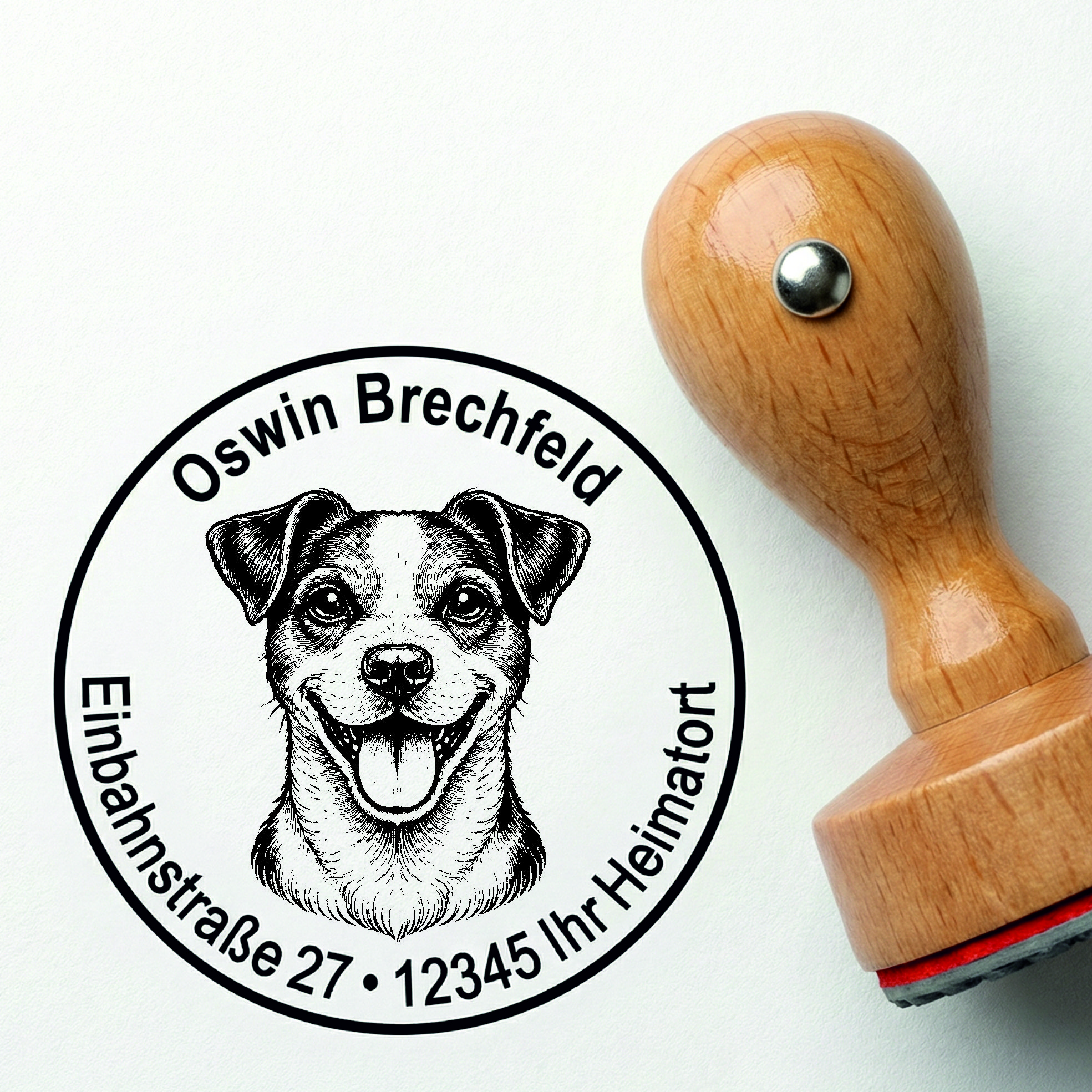 Stempel Jack Russell Terrier personalisiert – Hund Holzstempel mit Name & Adresse