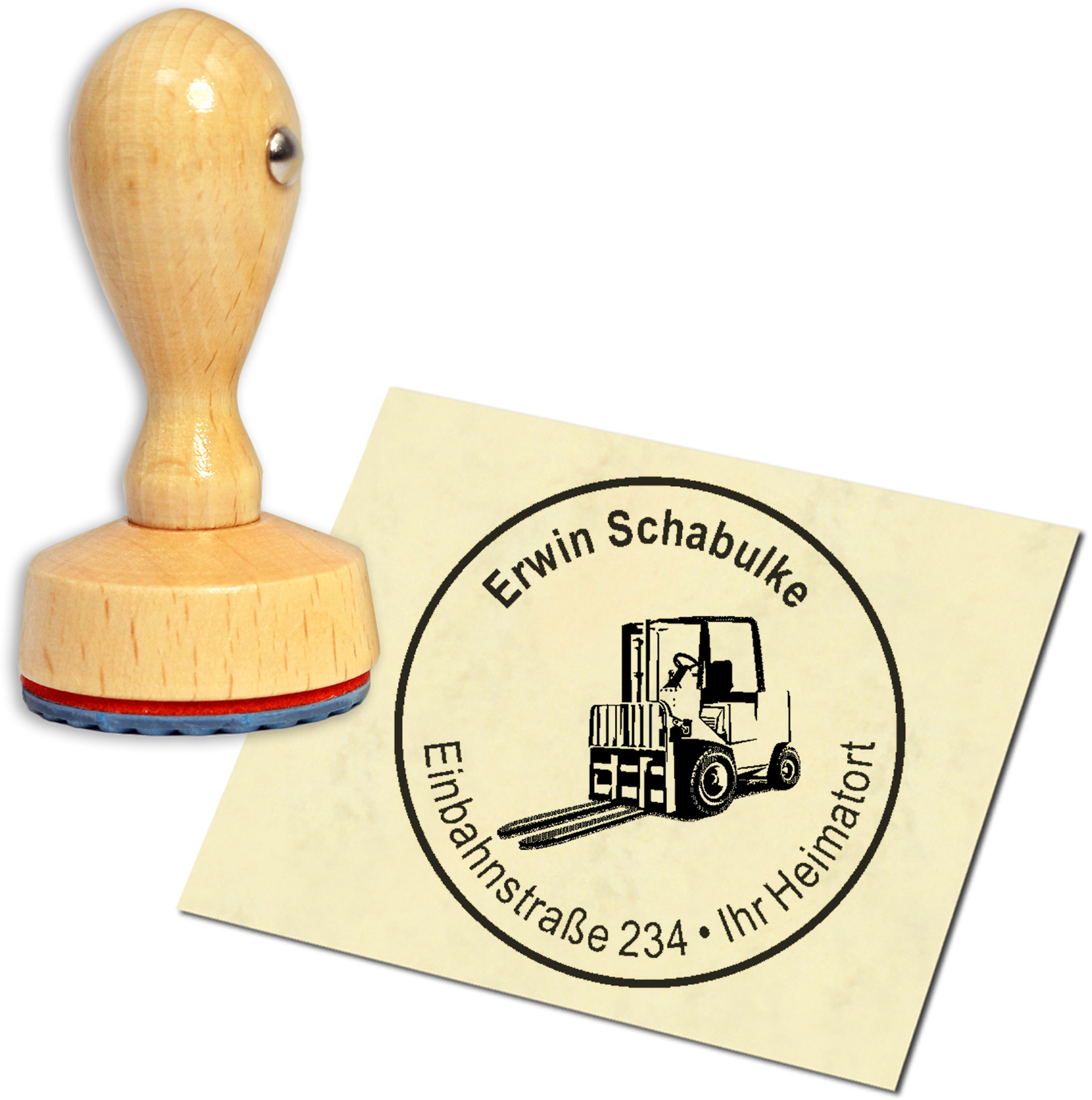 Stempel Adressstempel Holzstempel - Gabelstabler - rund 40mm