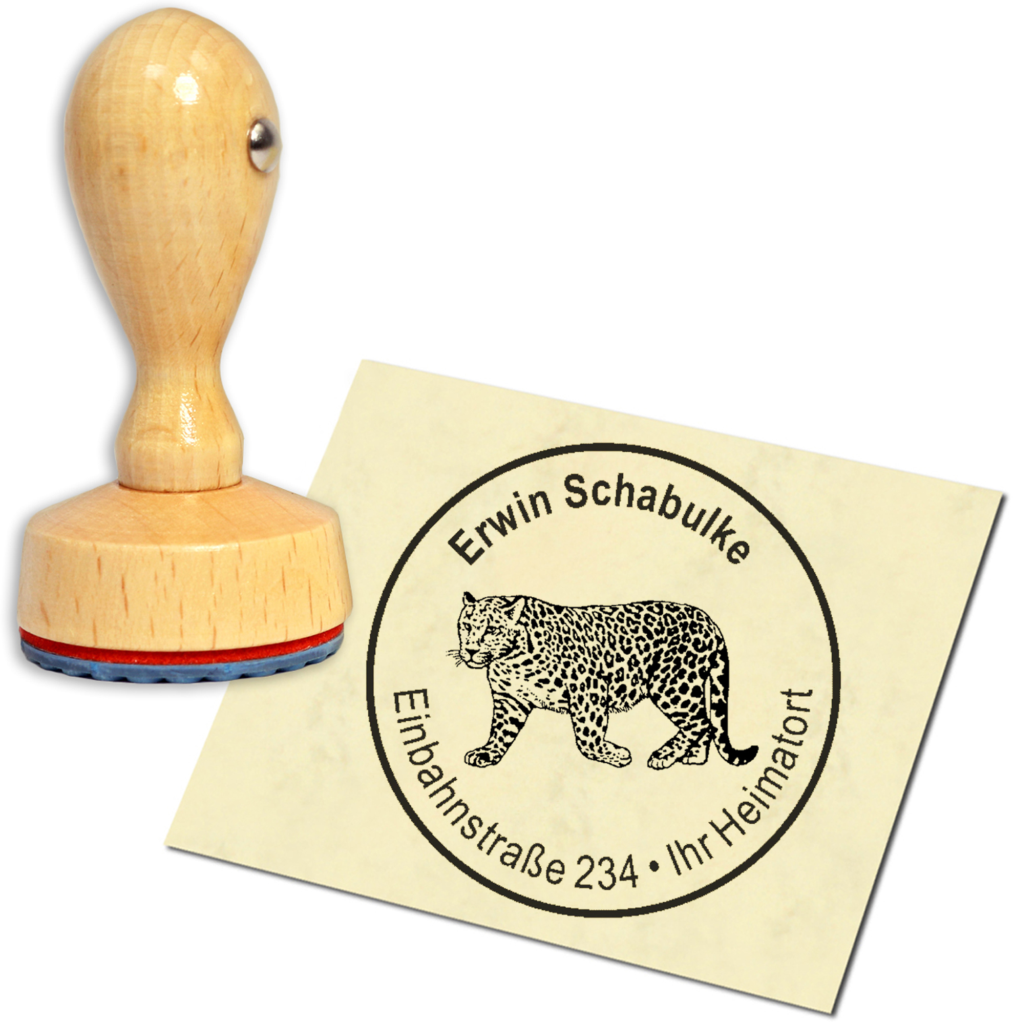 Stempel Adressstempel Holzstempel - Leopard - rund 40mm