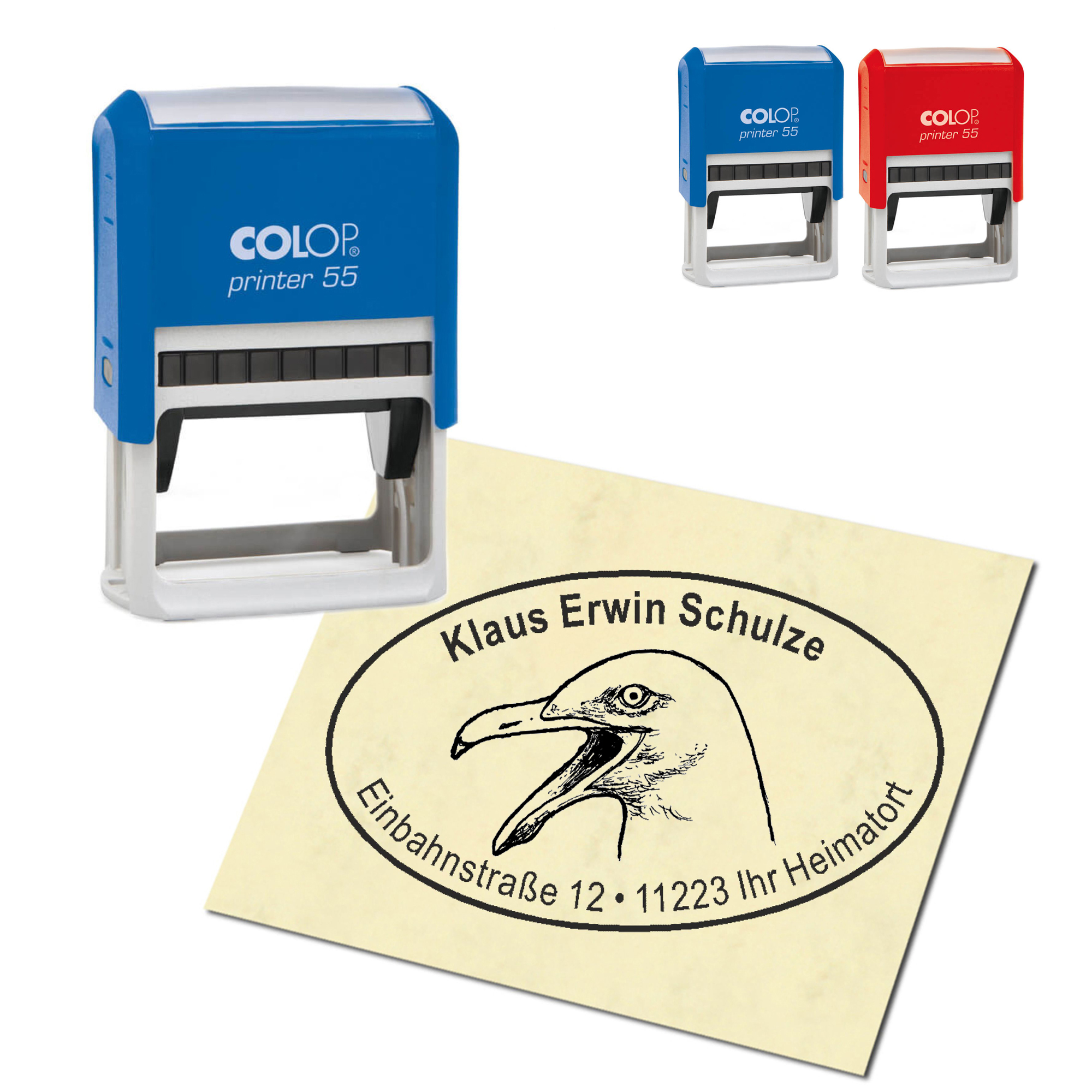 Adressstempel personalisiert Stempel - Möwe Kopf - oval 59 x 39 mm