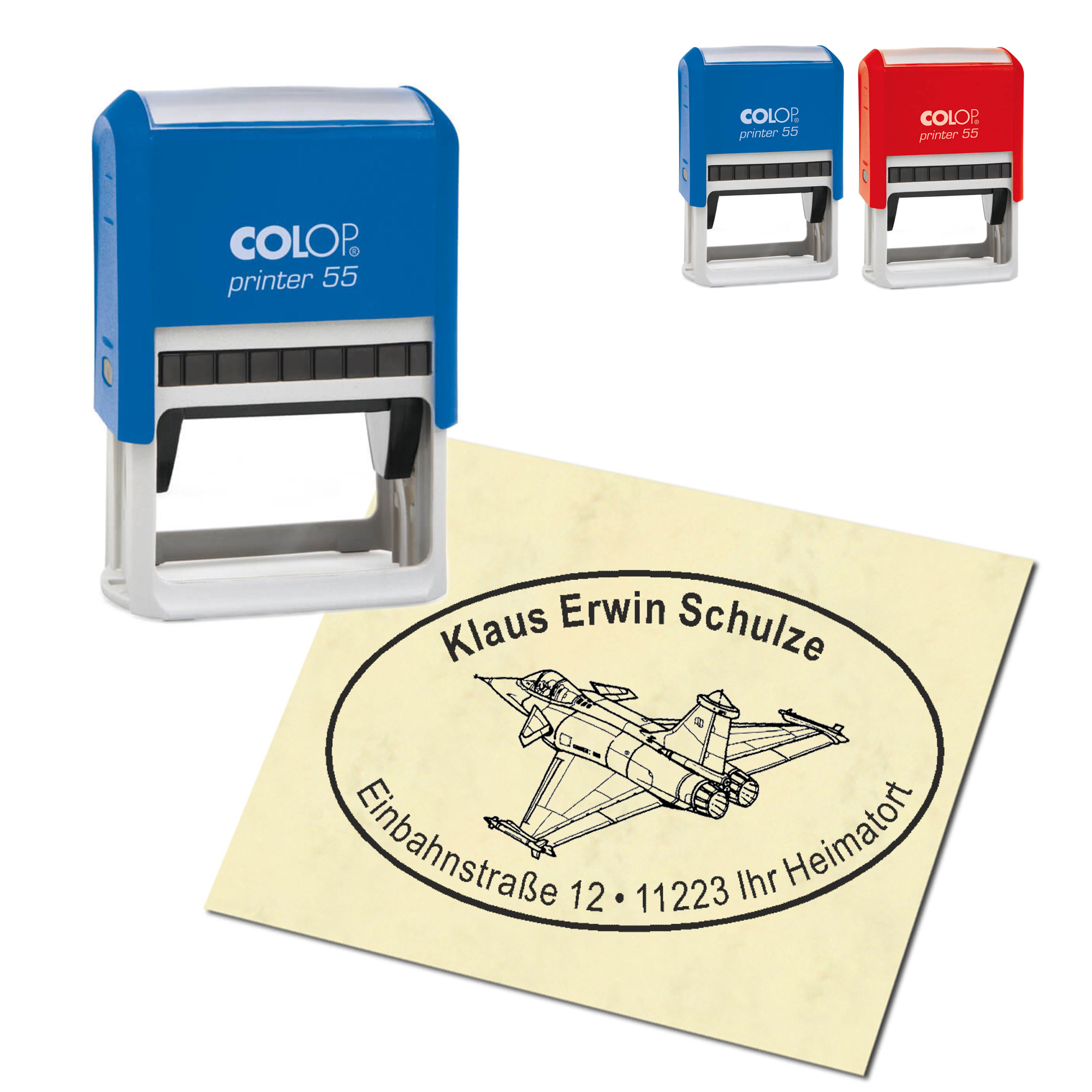 Adressstempel personalisiert Stempel - Düsenjet - oval 59 x 39 mm