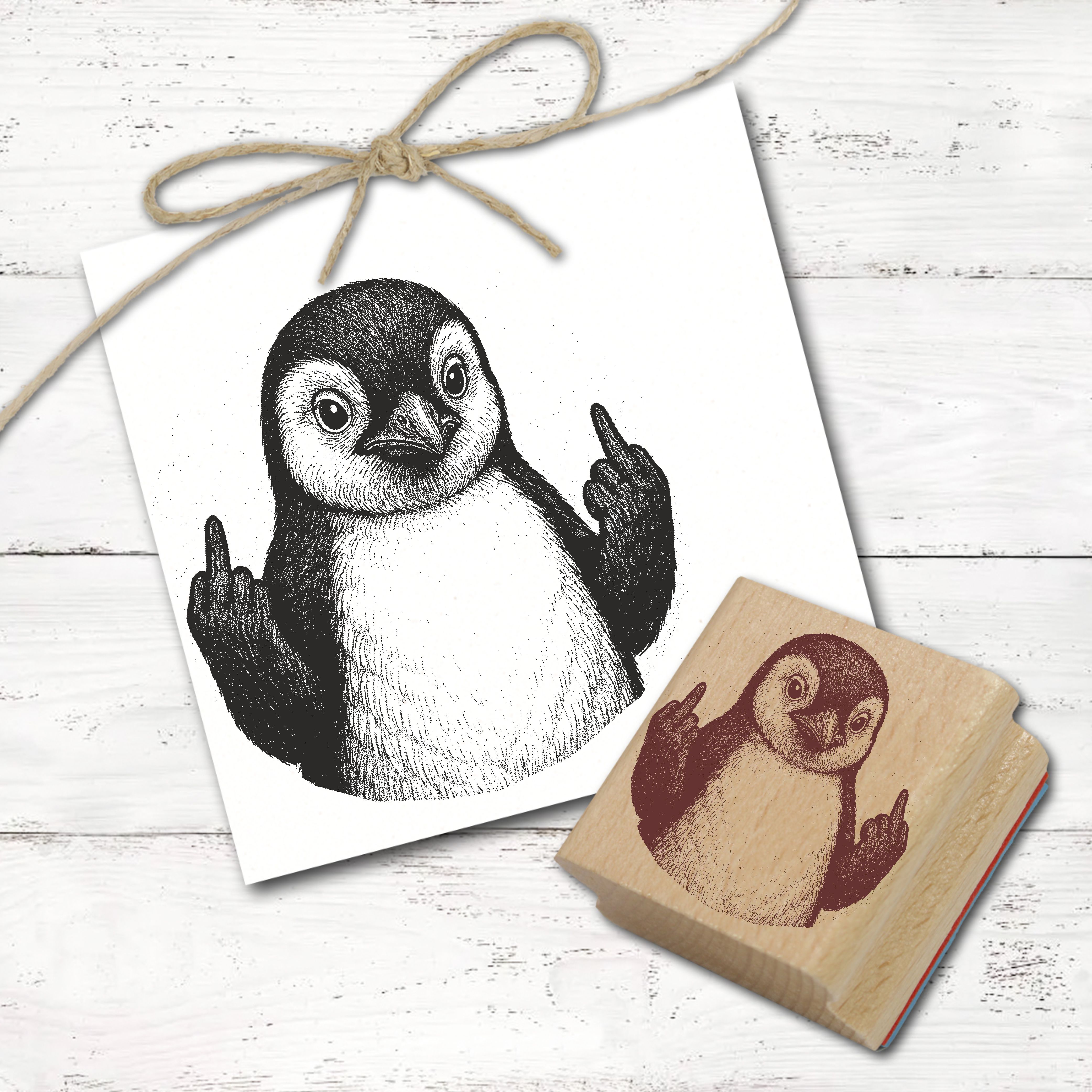 Motivstempel Tierstempel Pinguin Stinkefinger Mittelfinger Stempel lustig - ca. 40 x 50 mm