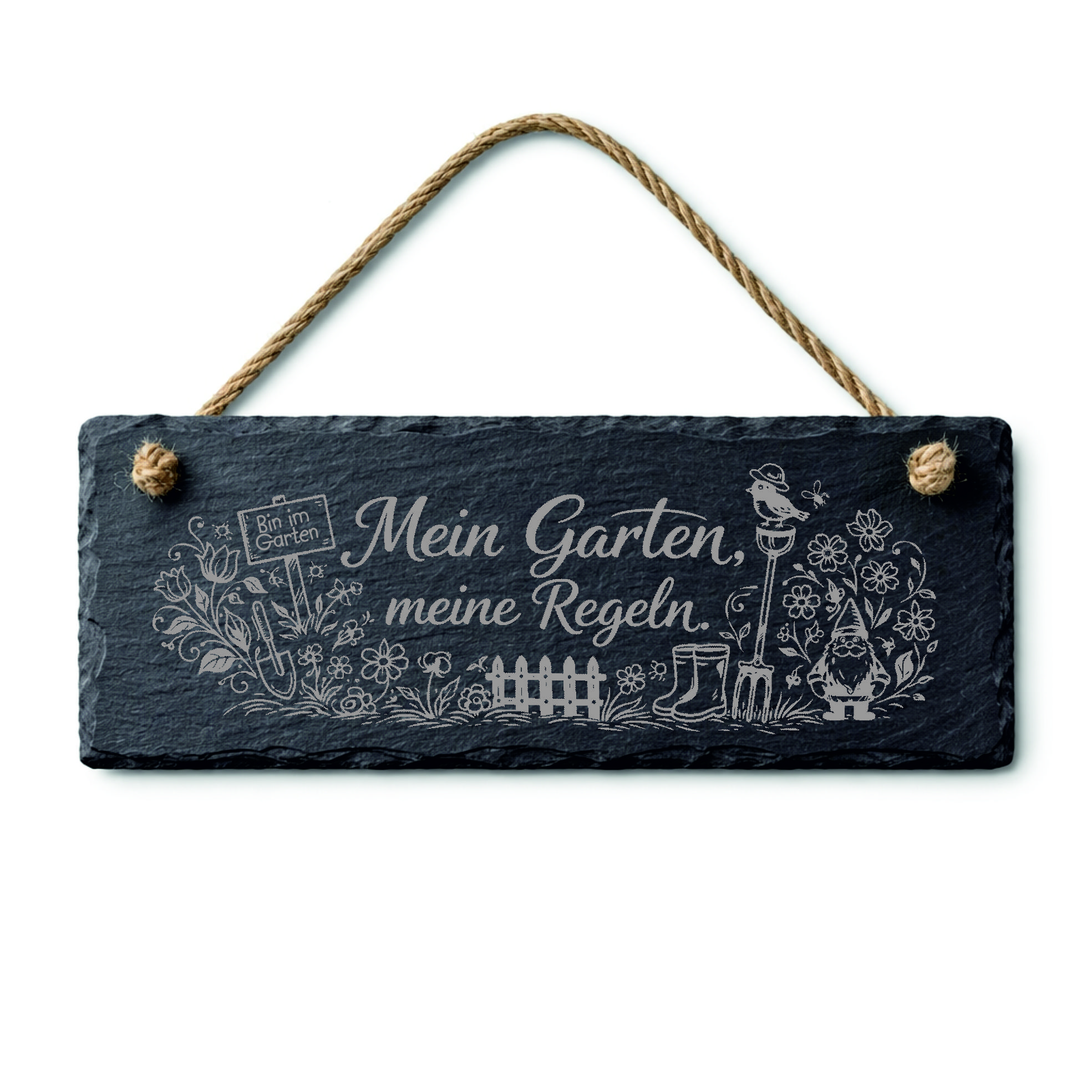 Schiefertafel mit Spruch Garten Mein Garten, meine Regeln - Schild Gartendeko - 22 x 8 cm