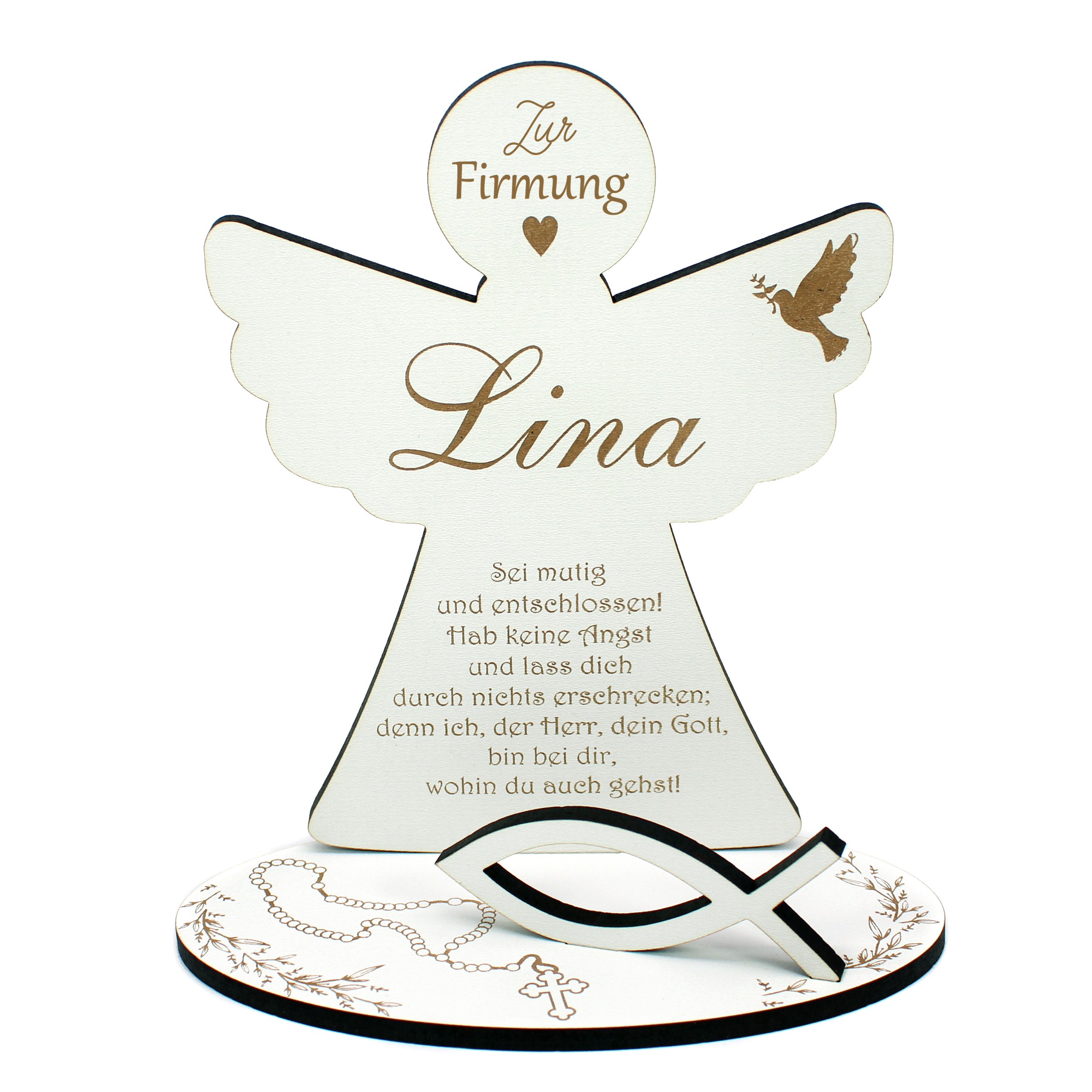 Geldgeschenk Firmung personalisiert mit Name - Engel mit Spruch & Christenfisch - Schild für Geld Gutschein 15x17 cm