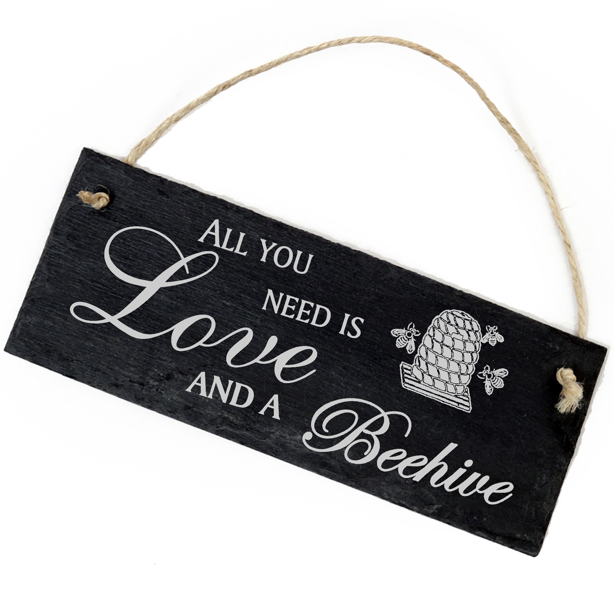 Schiefertafel Deko Bienenstock mit Bienen Schild 22 x 8 cm - All you need is Love and a Beehive