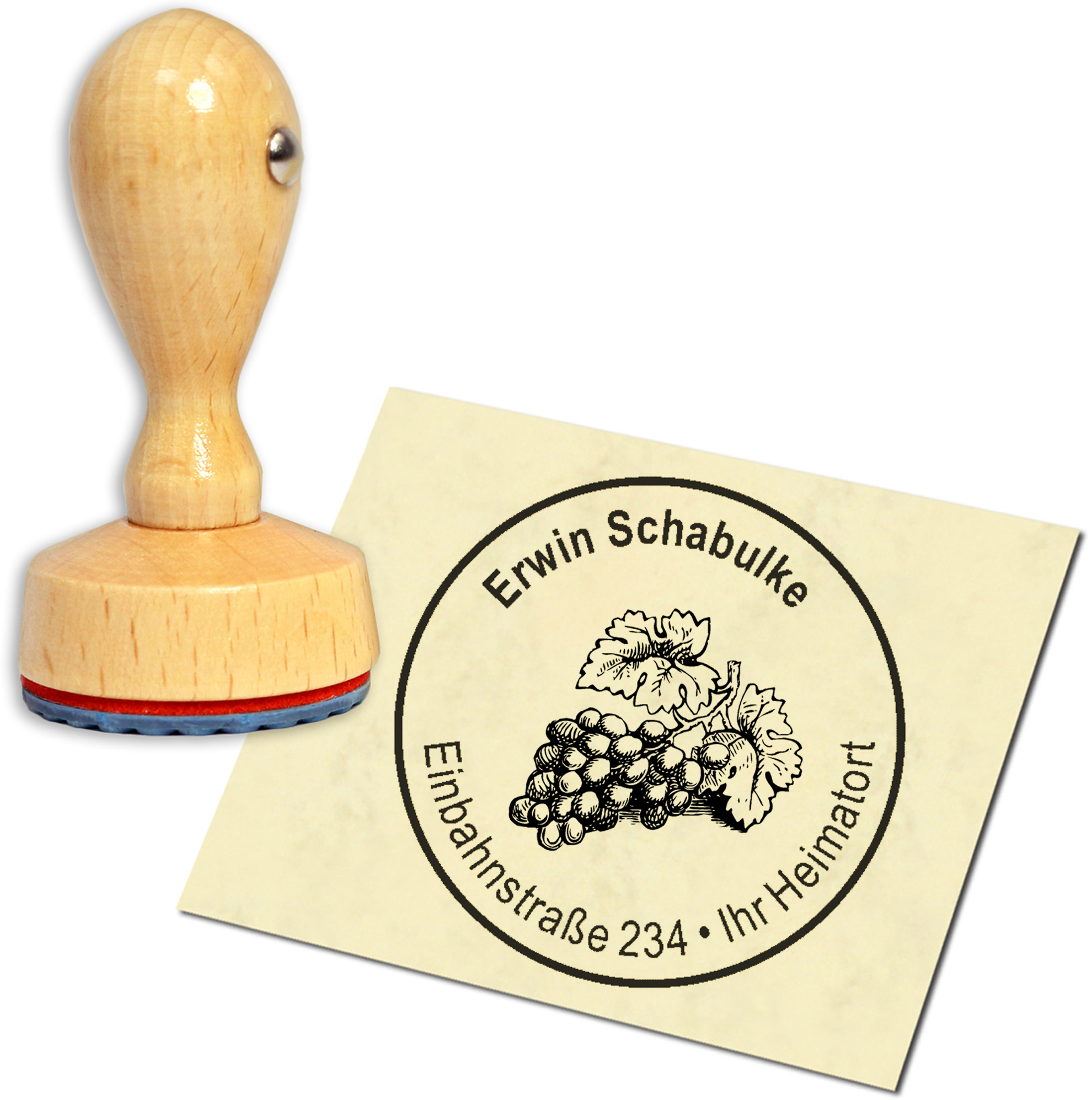 Stempel Adressstempel Holzstempel - Traube - rund 40mm